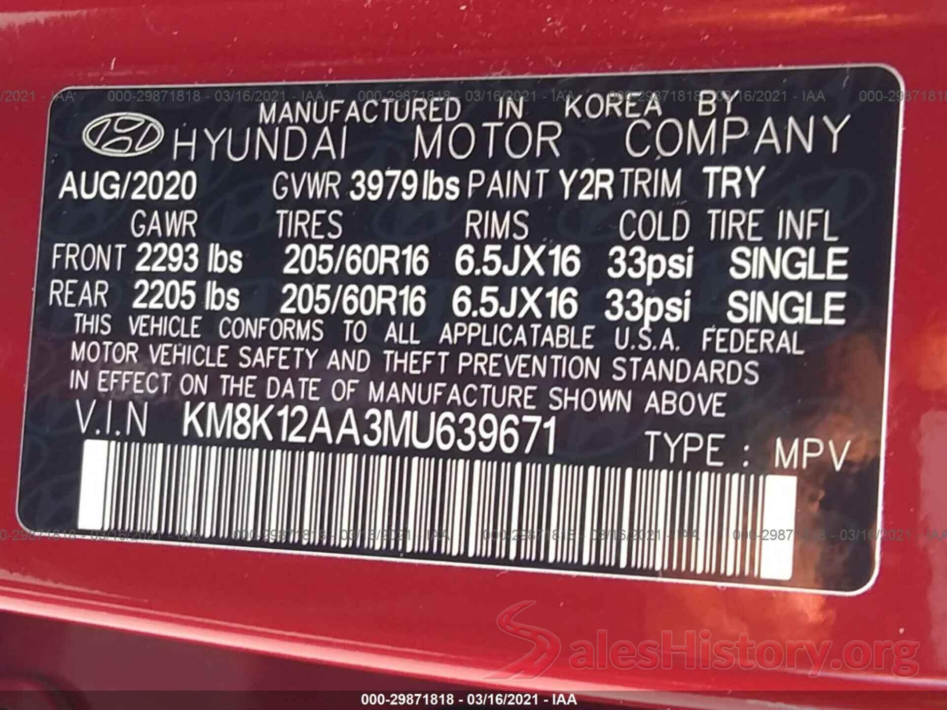 KM8K12AA3MU639671 2021 HYUNDAI KONA