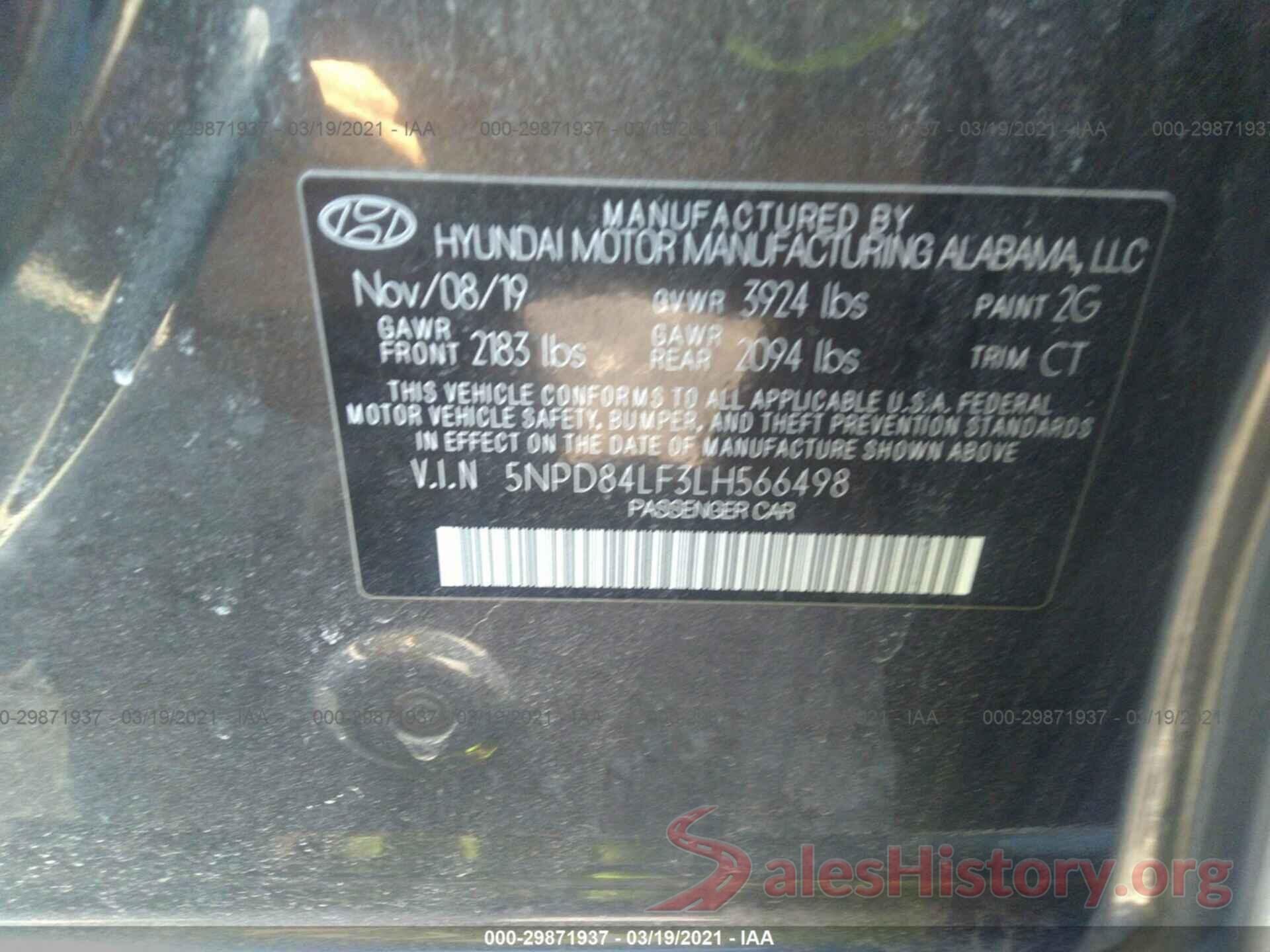 5NPD84LF3LH566498 2020 HYUNDAI ELANTRA