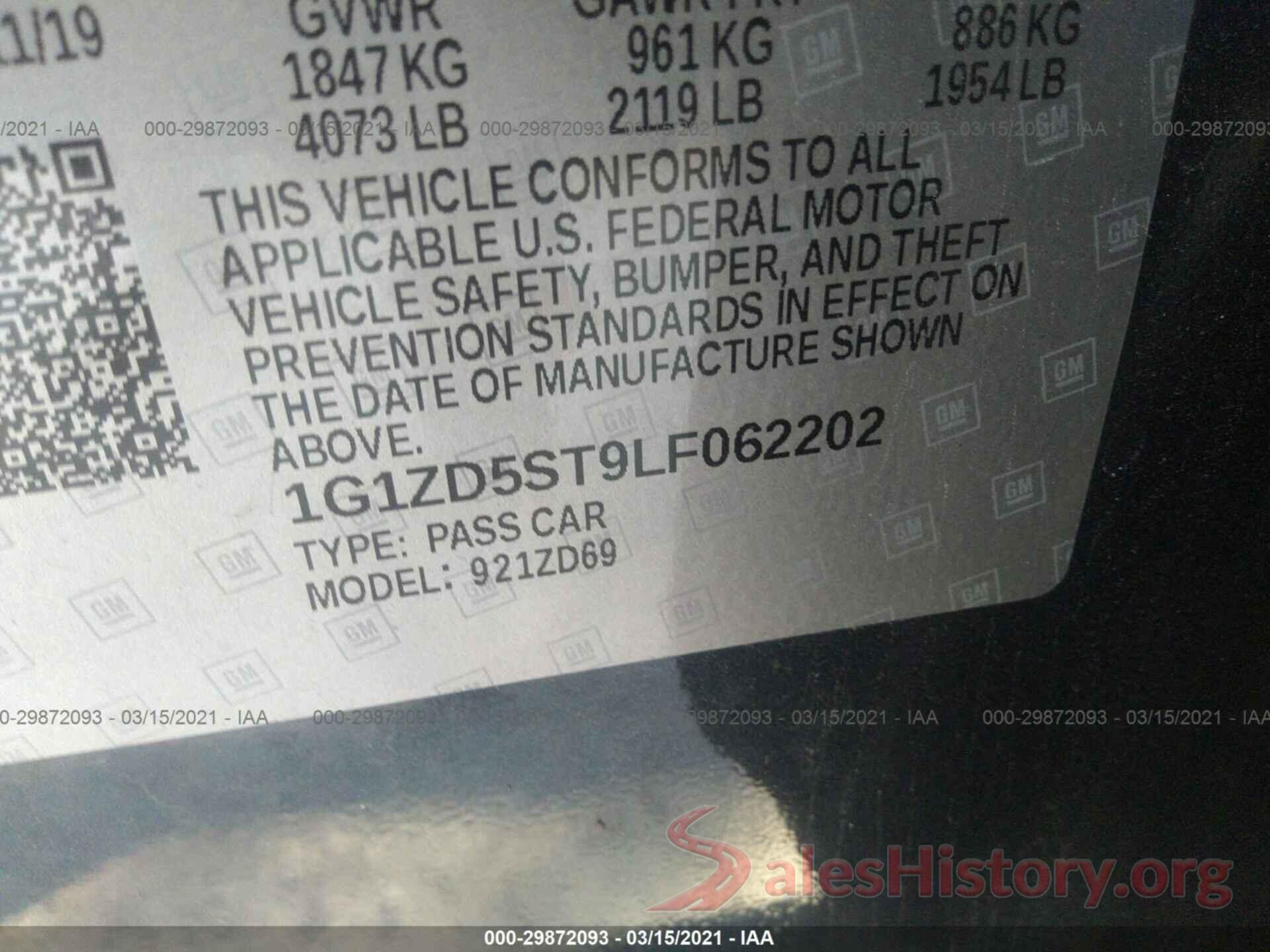 1G1ZD5ST9LF062202 2020 CHEVROLET MALIBU