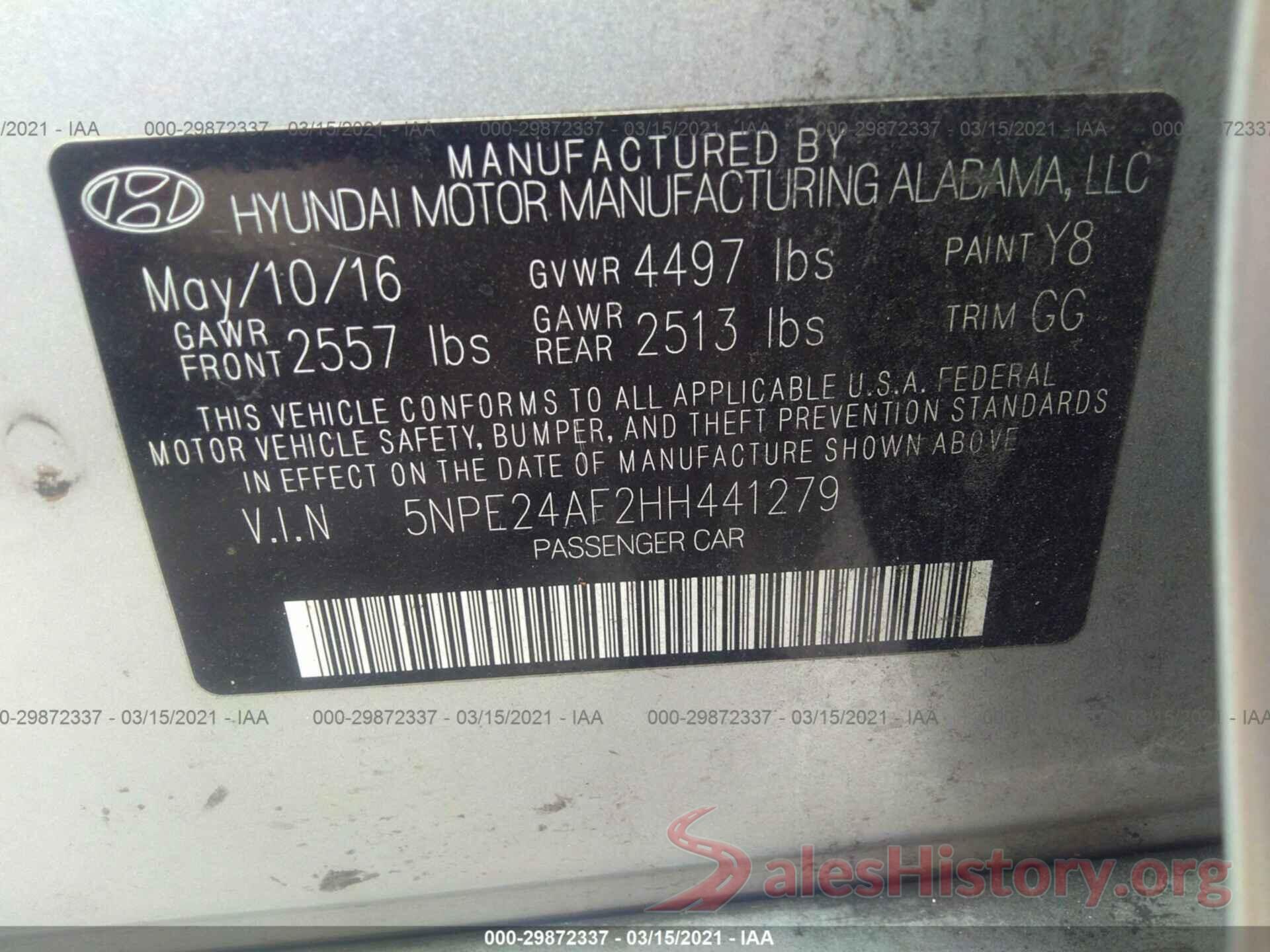 5NPE24AF2HH441279 2017 HYUNDAI SONATA