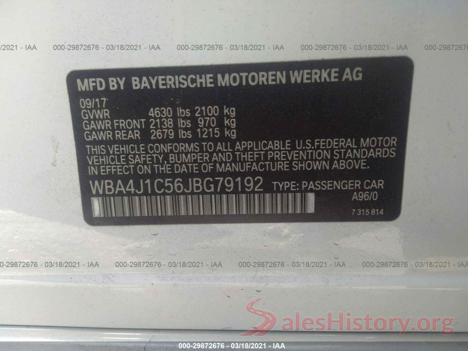 WBA4J1C56JBG79192 2018 BMW 4 SERIES