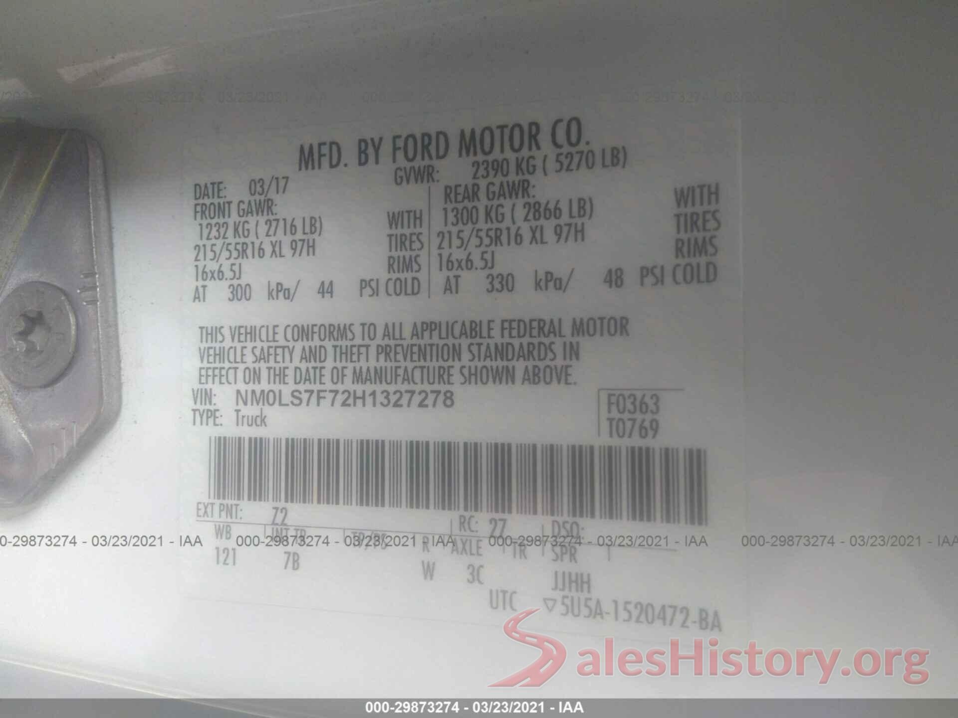 NM0LS7F72H1327278 2017 FORD TRANSIT CONNECT VAN