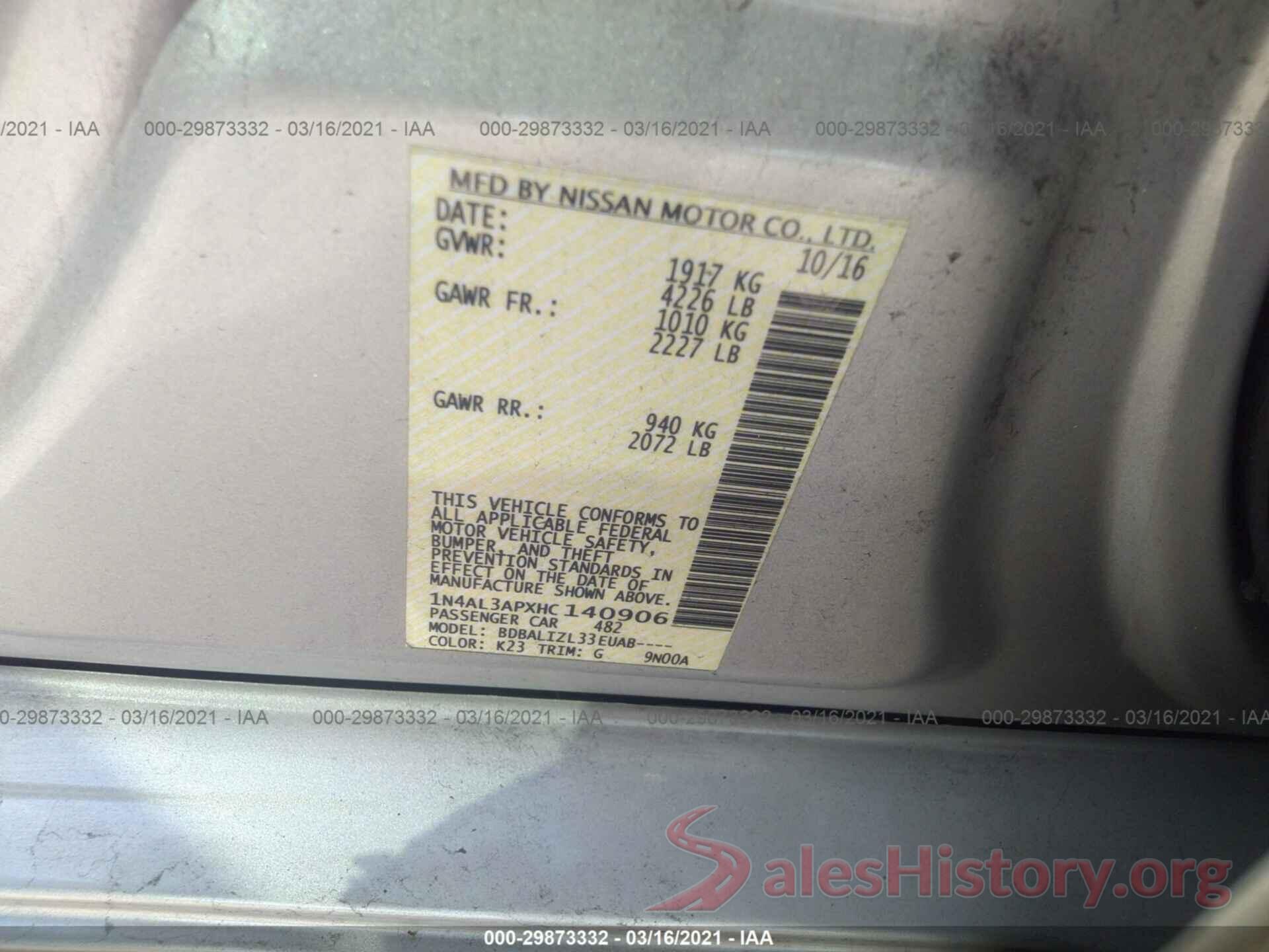 1N4AL3APXHC140906 2017 NISSAN ALTIMA