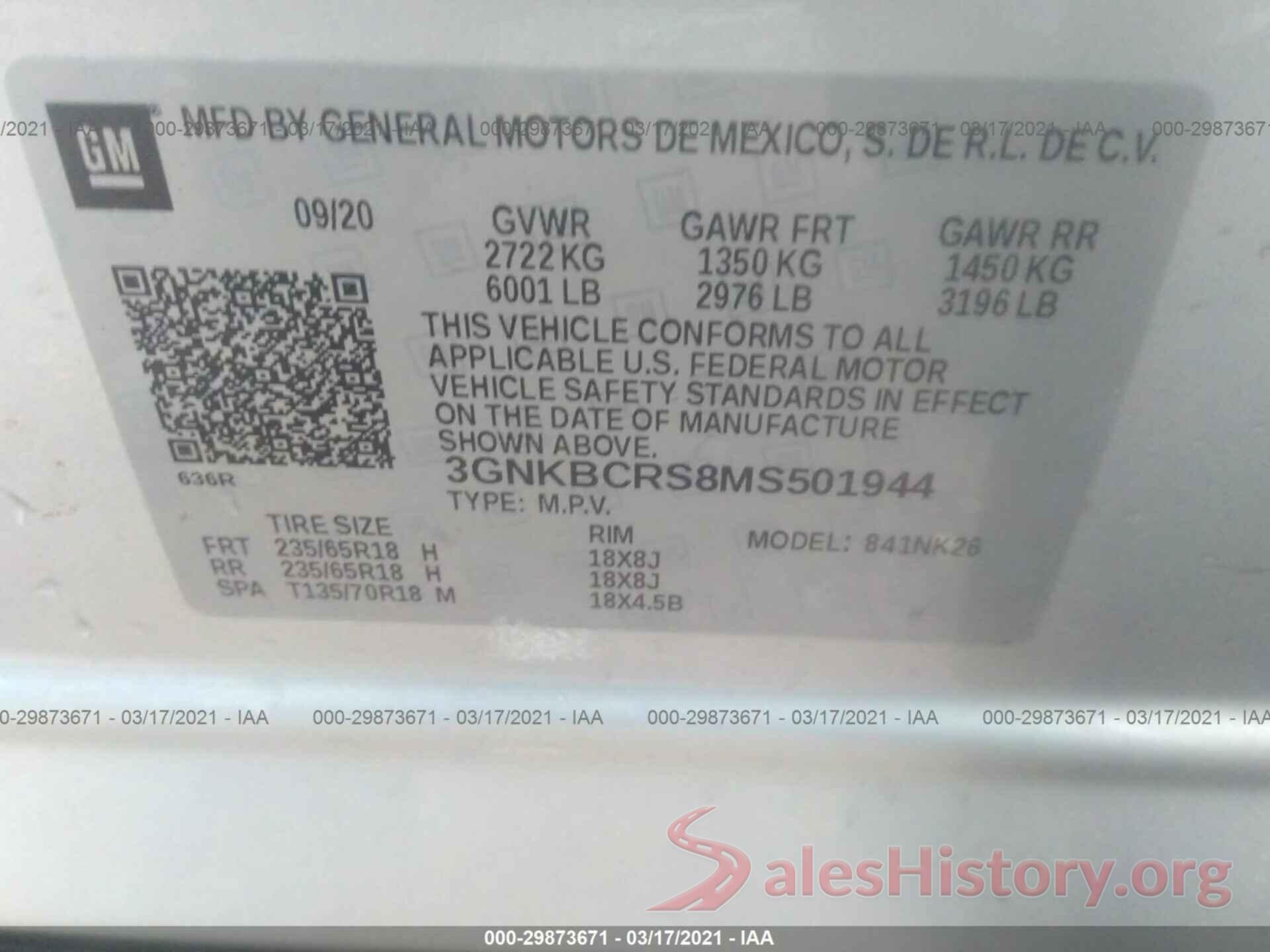 3GNKBCRS8MS501944 2021 CHEVROLET BLAZER