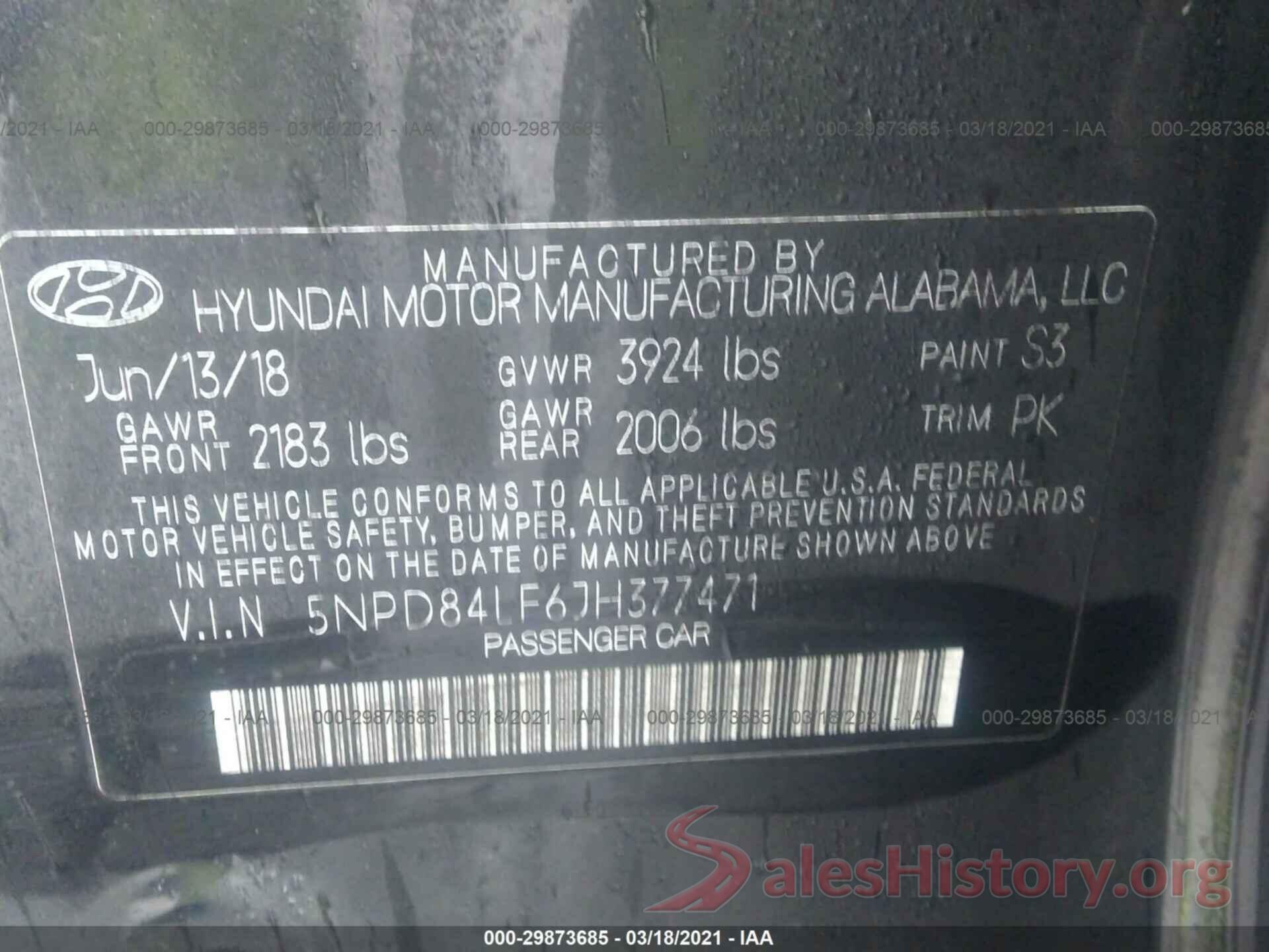 5NPD84LF6JH377471 2018 HYUNDAI ELANTRA