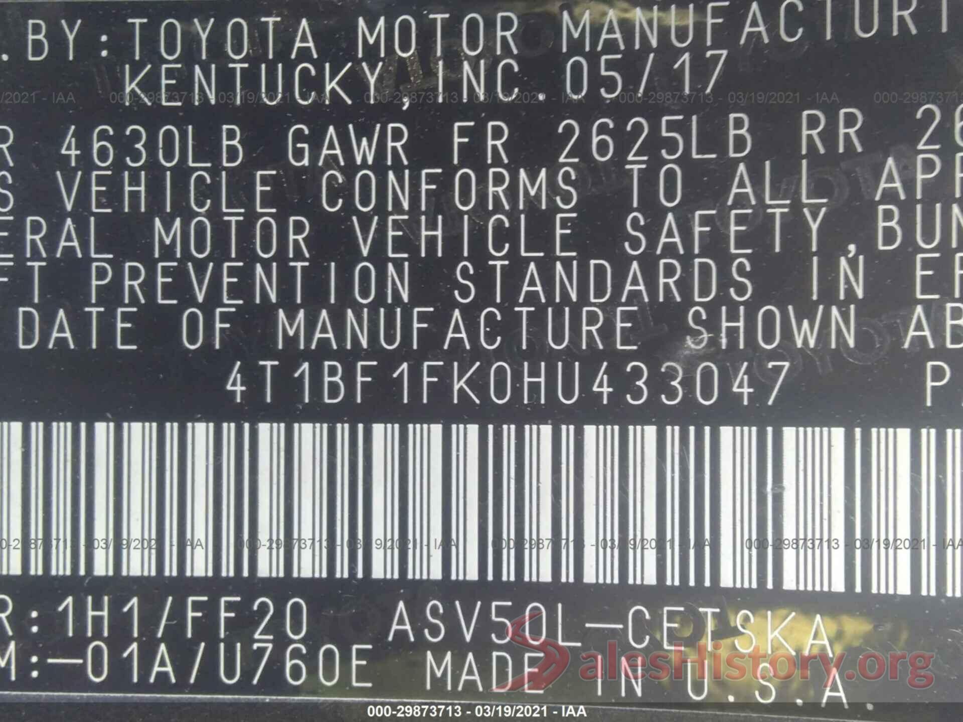 4T1BF1FK0HU433047 2017 TOYOTA CAMRY