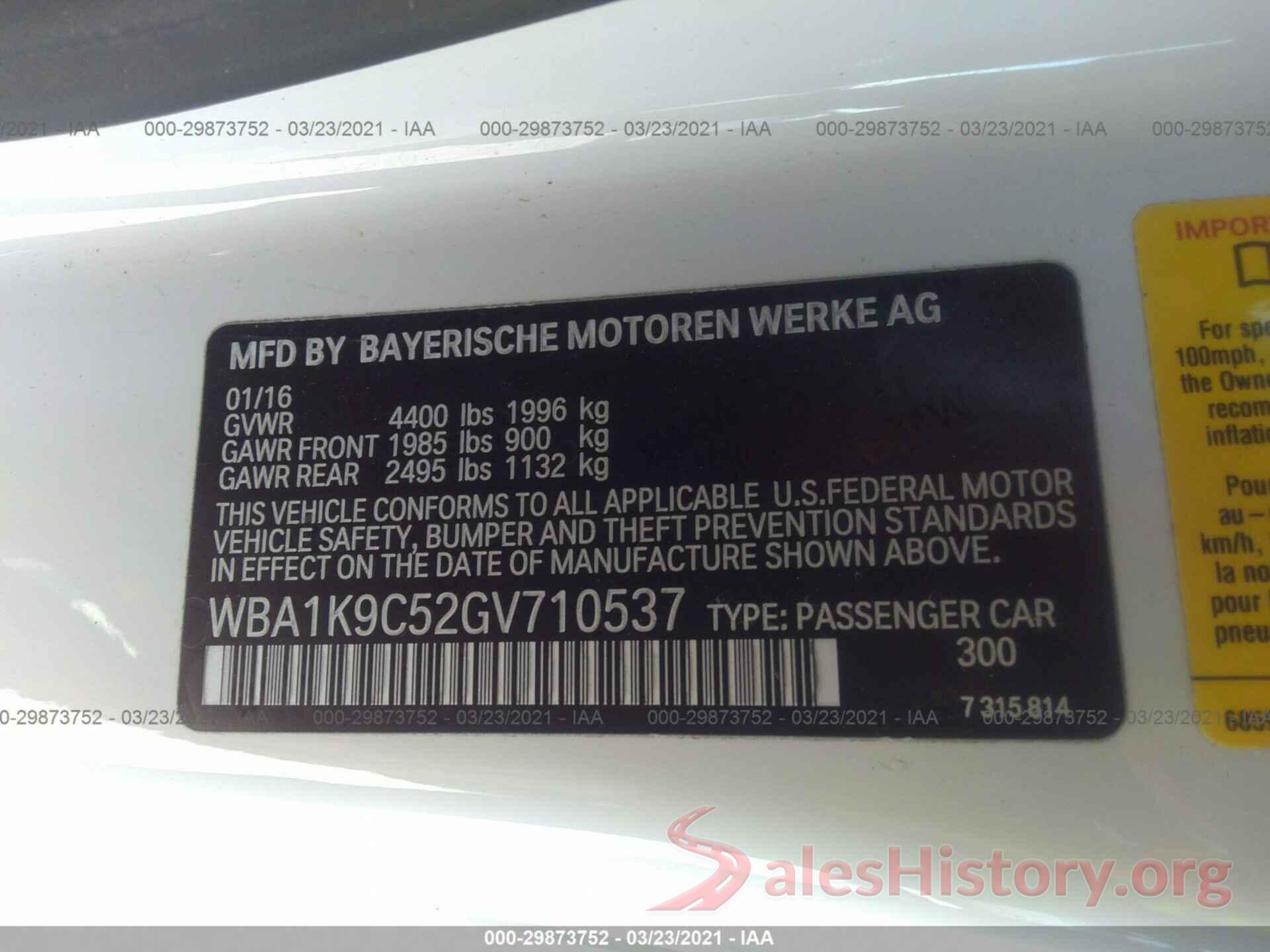 WBA1K9C52GV710537 2016 BMW 2 SERIES