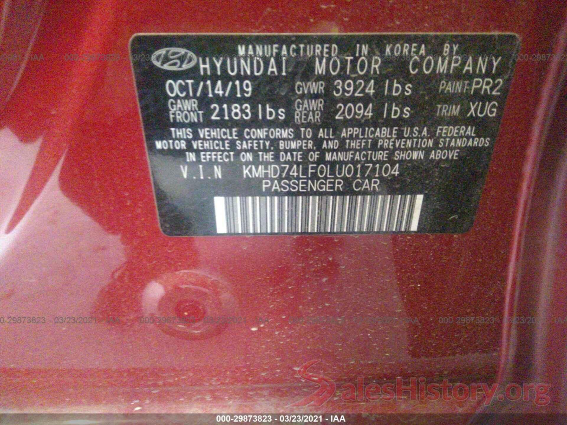 KMHD74LF0LU017104 2020 HYUNDAI ELANTRA