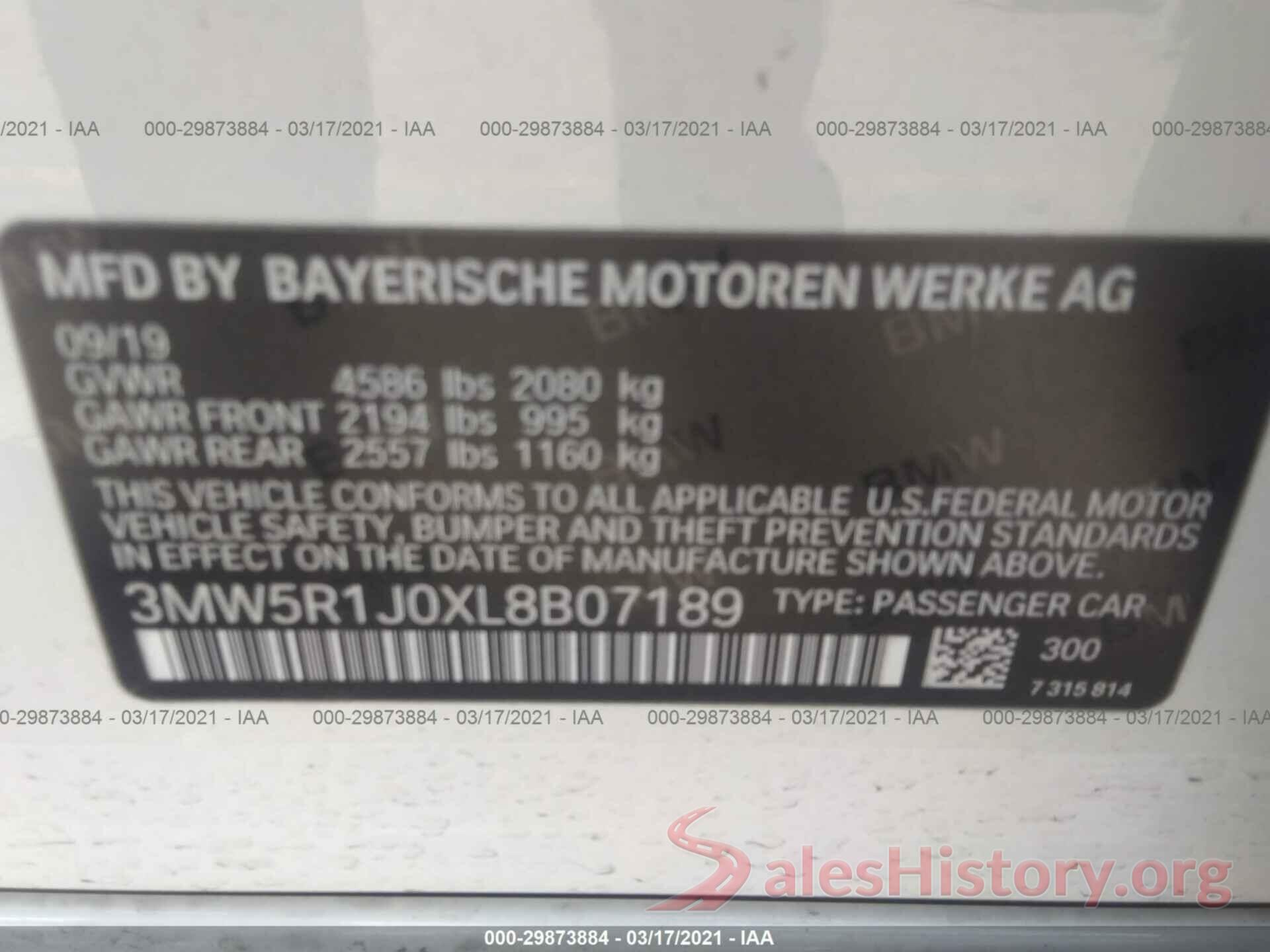 3MW5R1J0XL8B07189 2020 BMW 3 SERIES