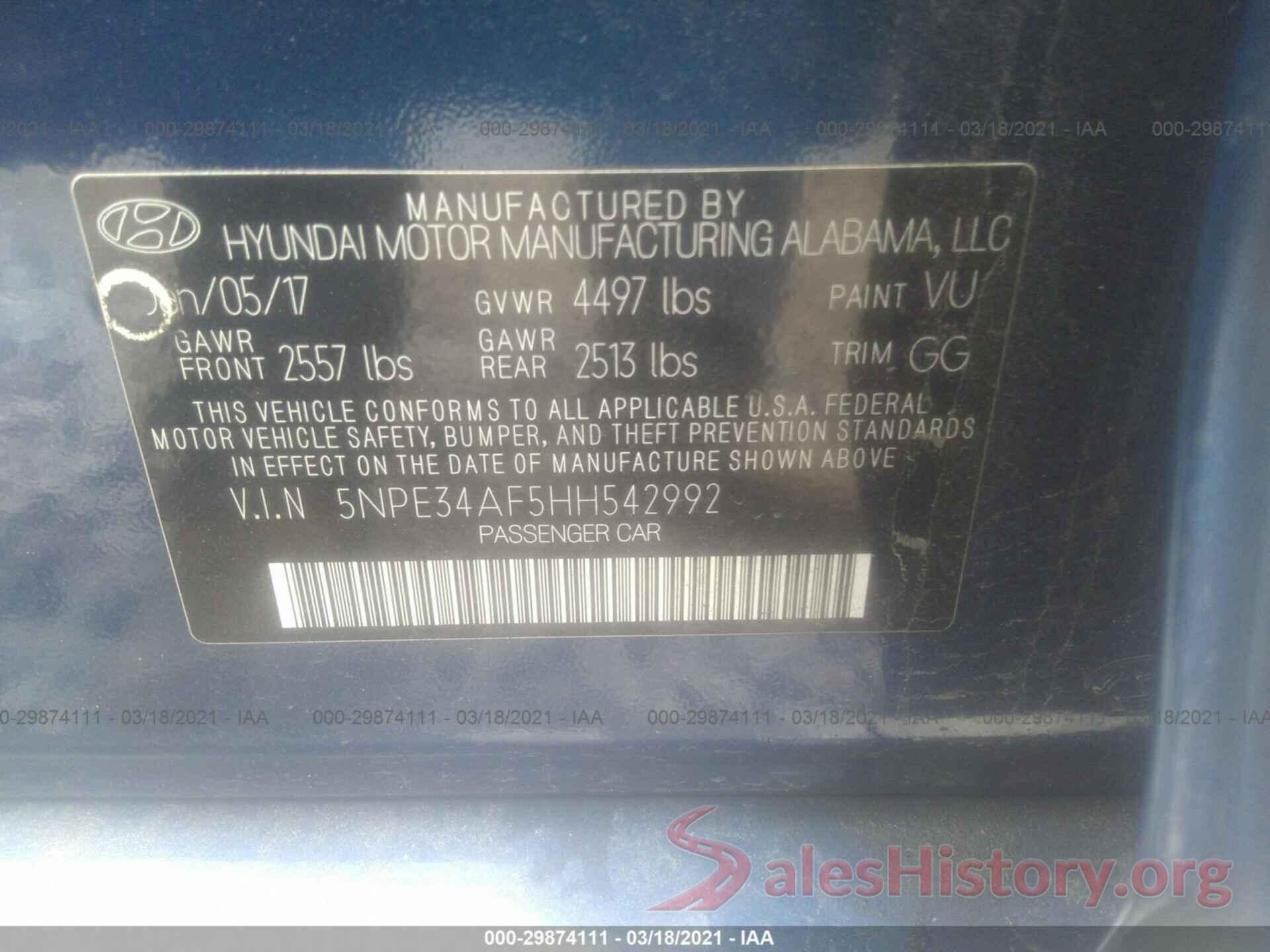 5NPE34AF5HH542992 2017 HYUNDAI SONATA