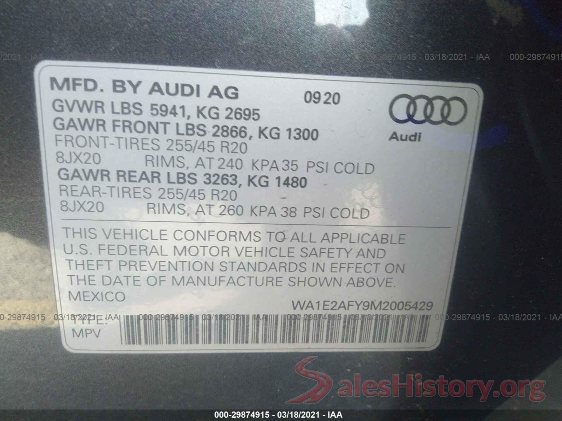 WA1E2AFY9M2005429 2021 AUDI Q5