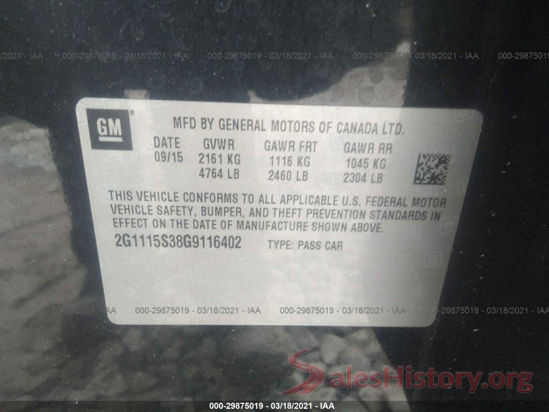 2G1115S38G9116402 2016 CHEVROLET IMPALA