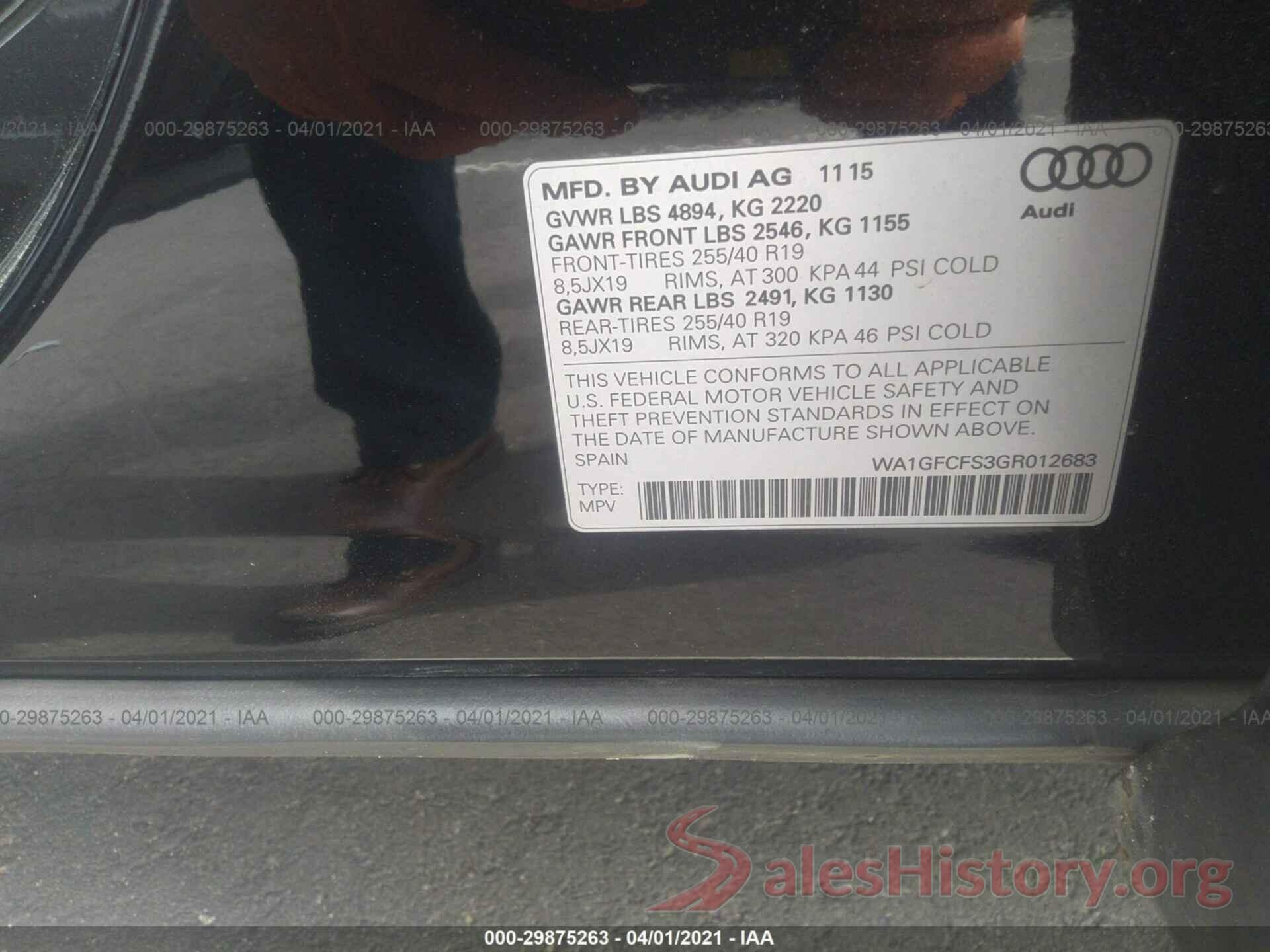 WA1GFCFS3GR012683 2016 AUDI Q3