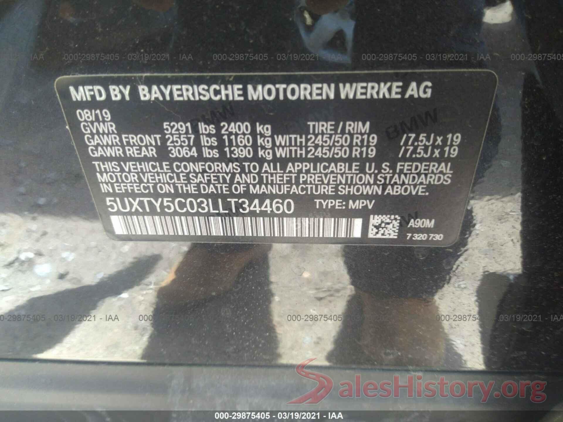 5UXTY5C03LLT34460 2020 BMW X3