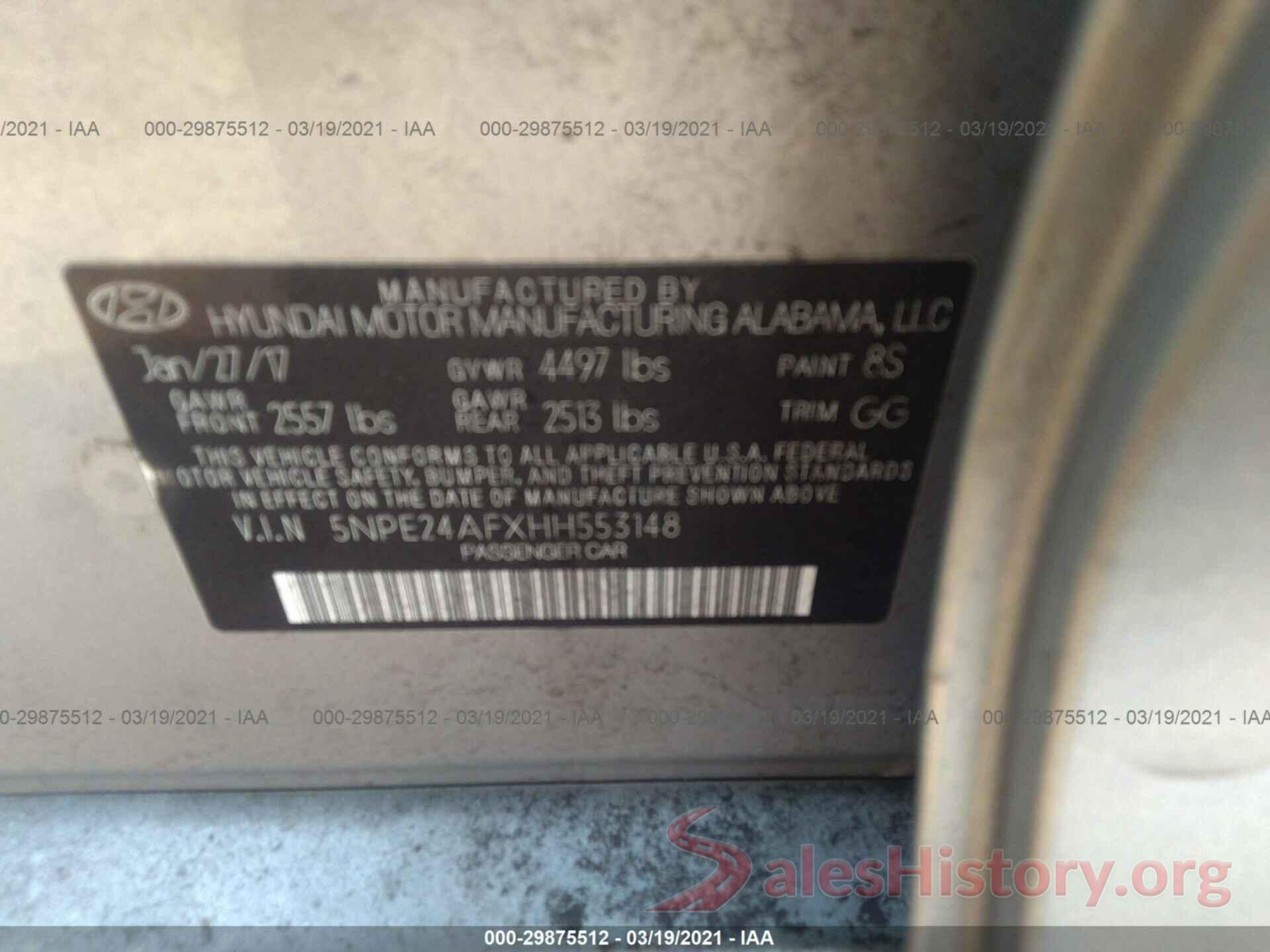 5NPE24AFXHH553148 2017 HYUNDAI SONATA