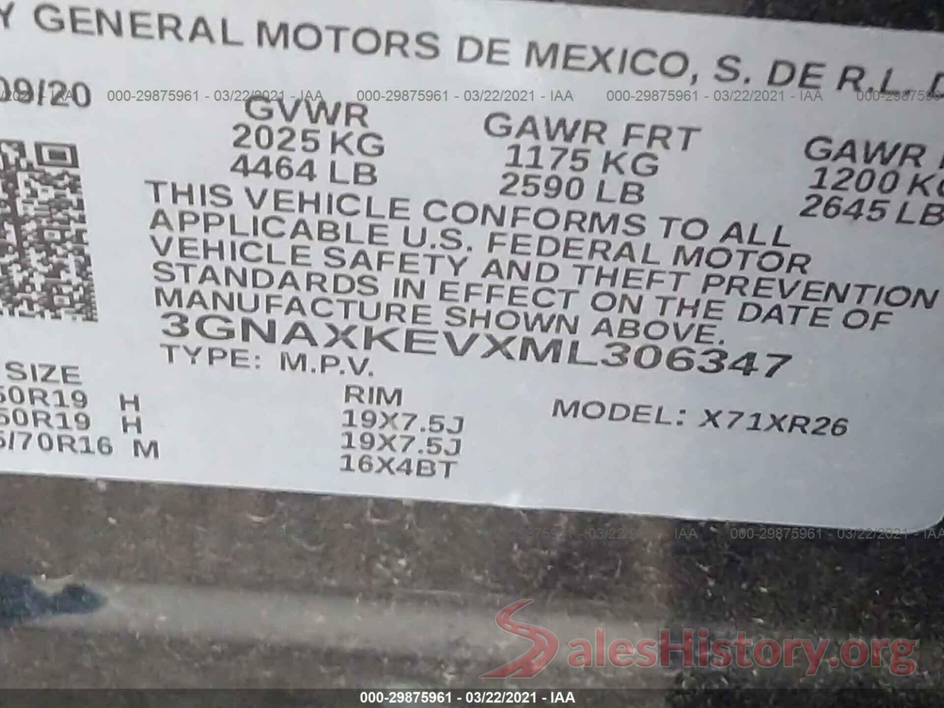 3GNAXKEVXML306347 2021 CHEVROLET EQUINOX