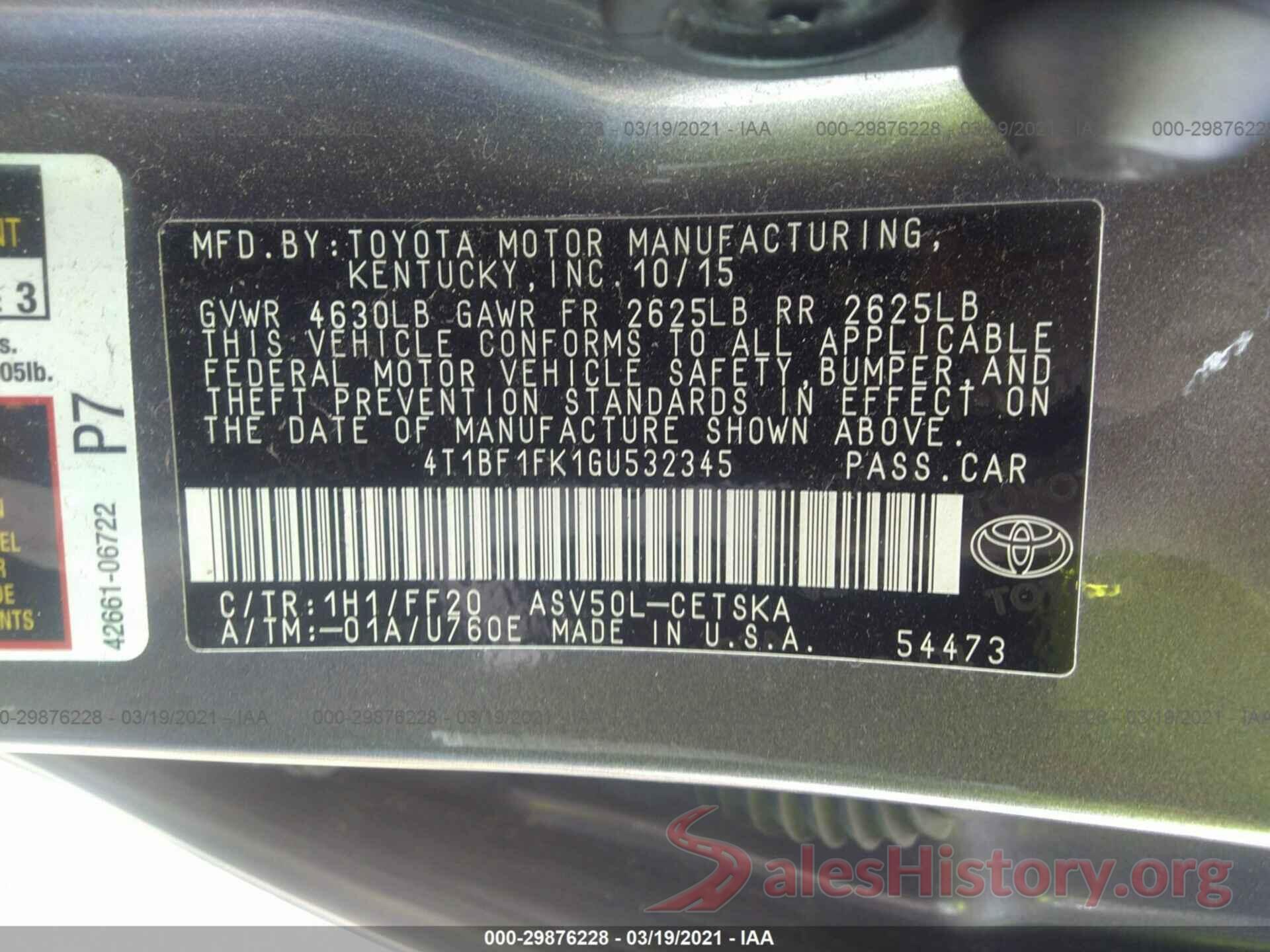 4T1BF1FK1GU532345 2016 TOYOTA CAMRY