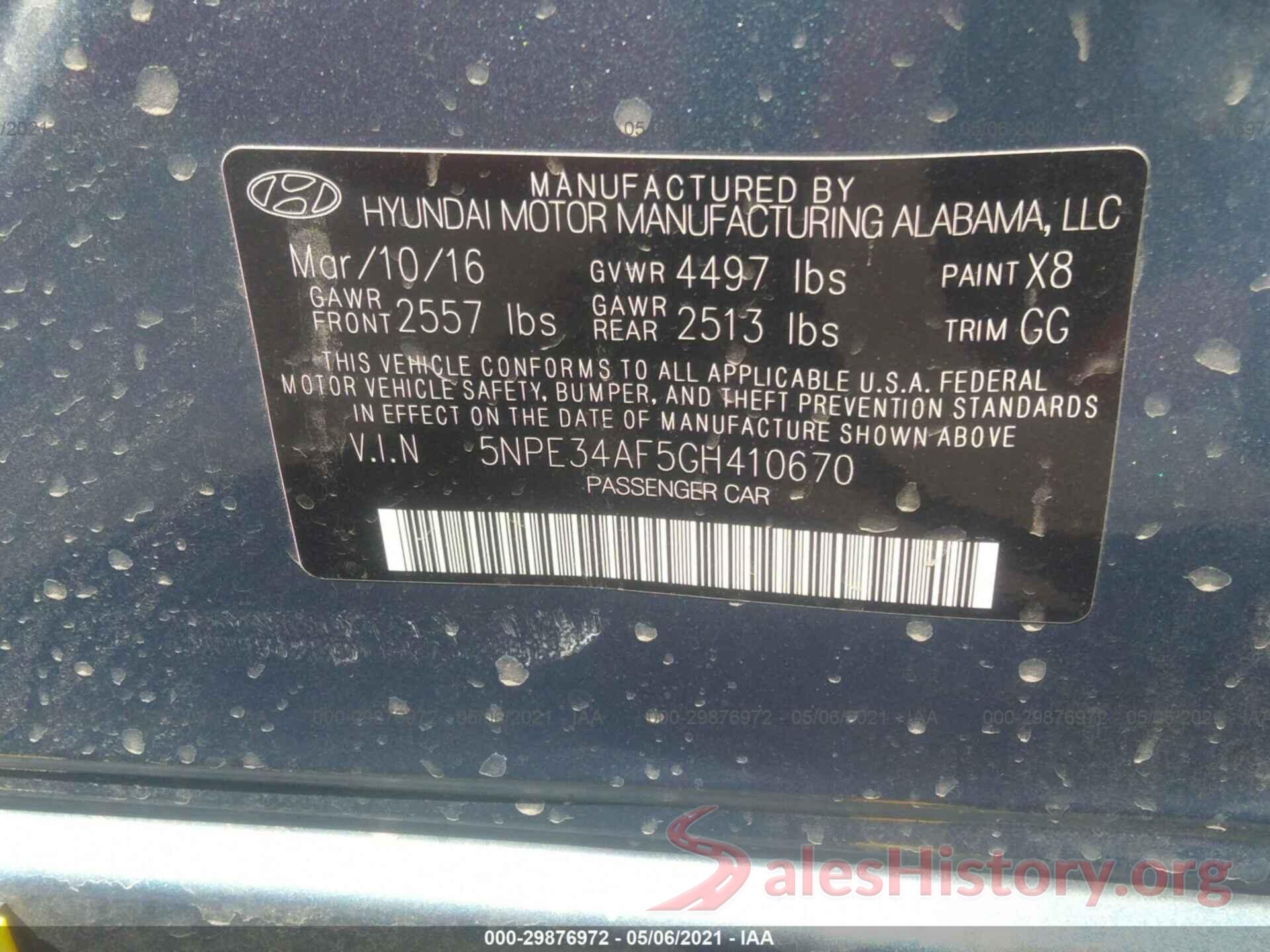 5NPE34AF5GH410670 2016 HYUNDAI SONATA