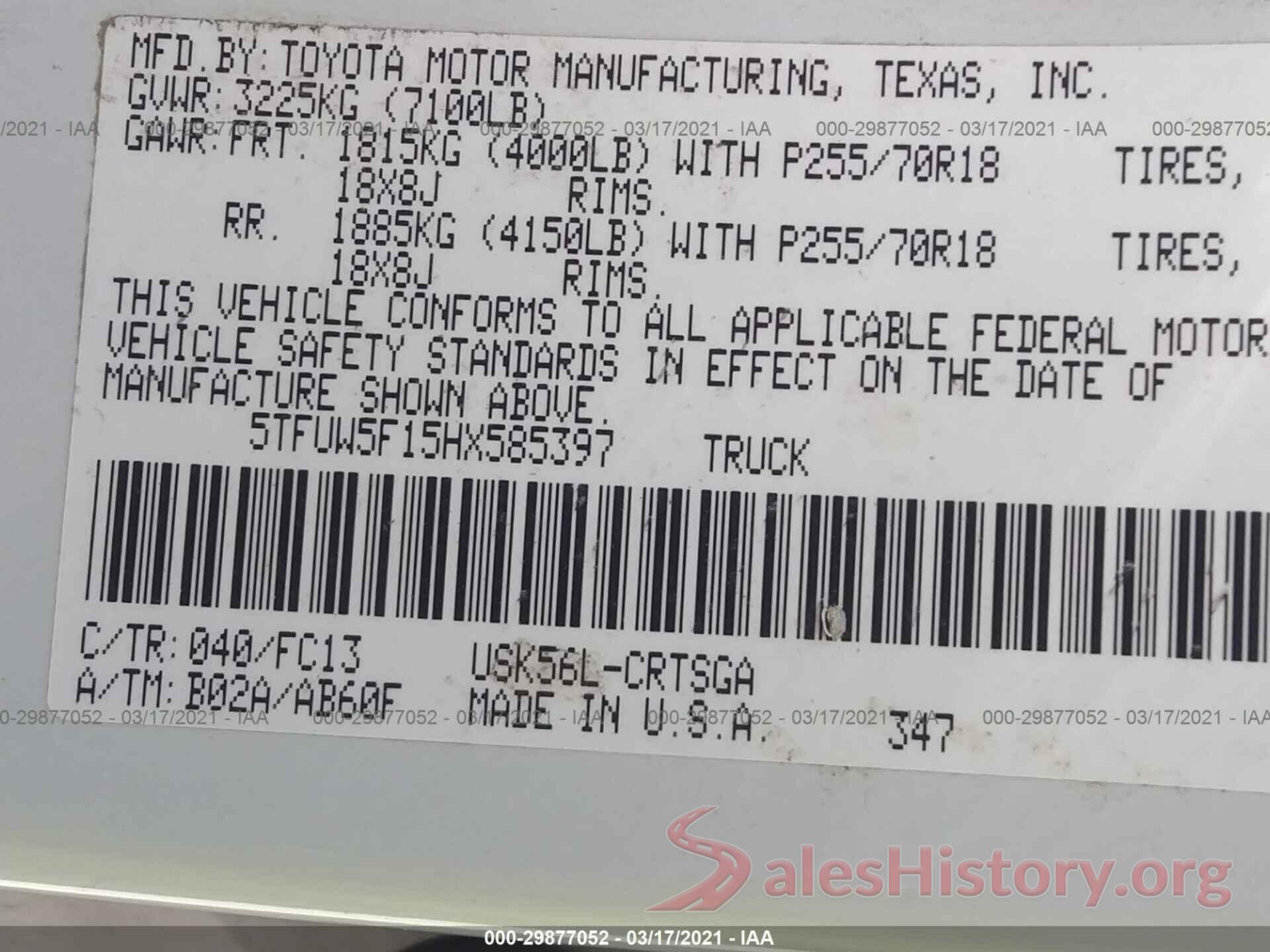 5TFUW5F15HX585397 2017 TOYOTA TUNDRA 4WD