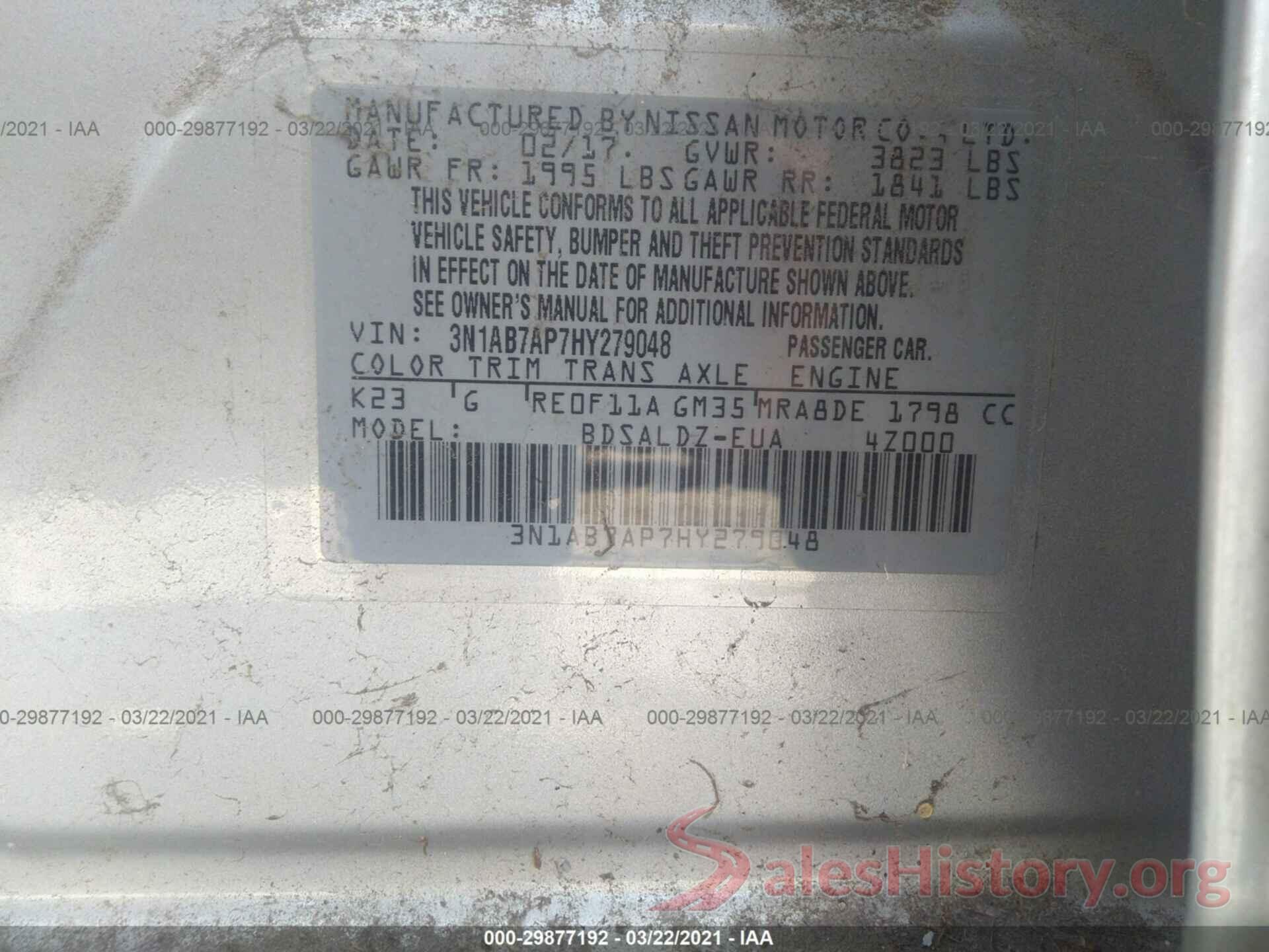 3N1AB7AP7HY279048 2017 NISSAN SENTRA