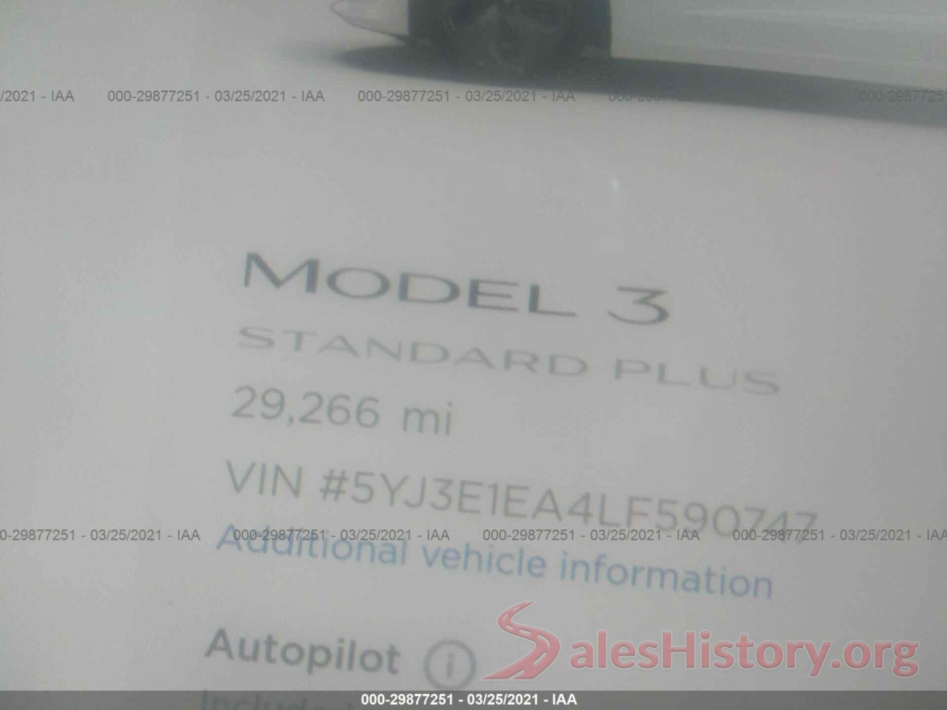 5YJ3E1EA4LF590747 2020 TESLA MODEL 3