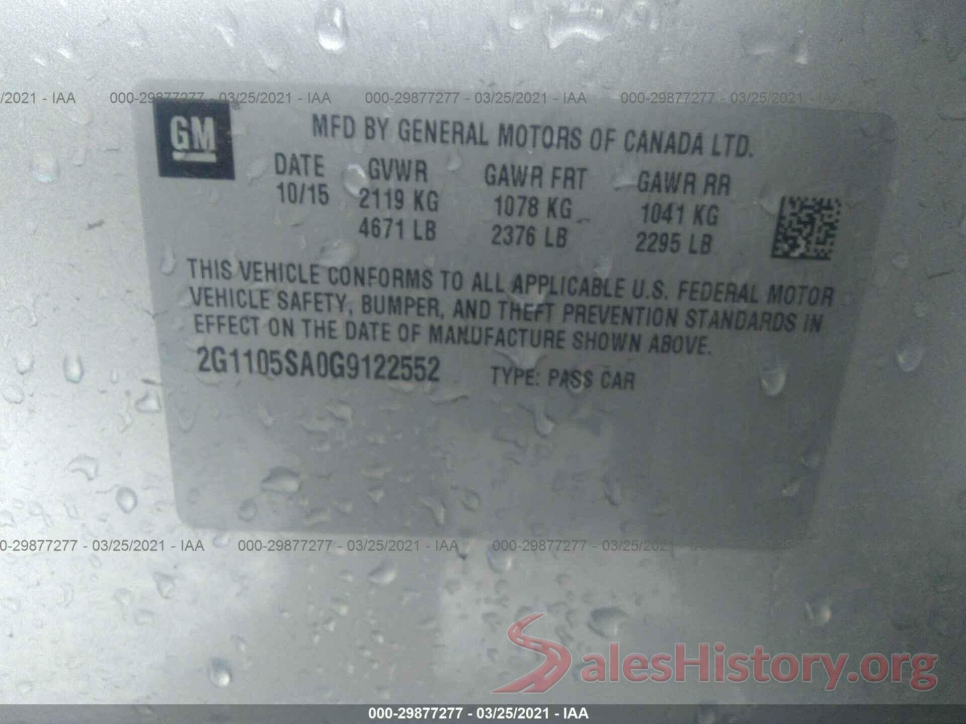 2G1105SA0G9122552 2016 CHEVROLET IMPALA