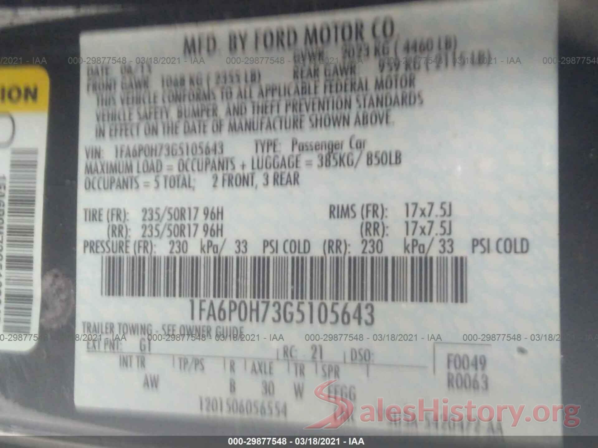 1FA6P0H73G5105643 2016 FORD FUSION