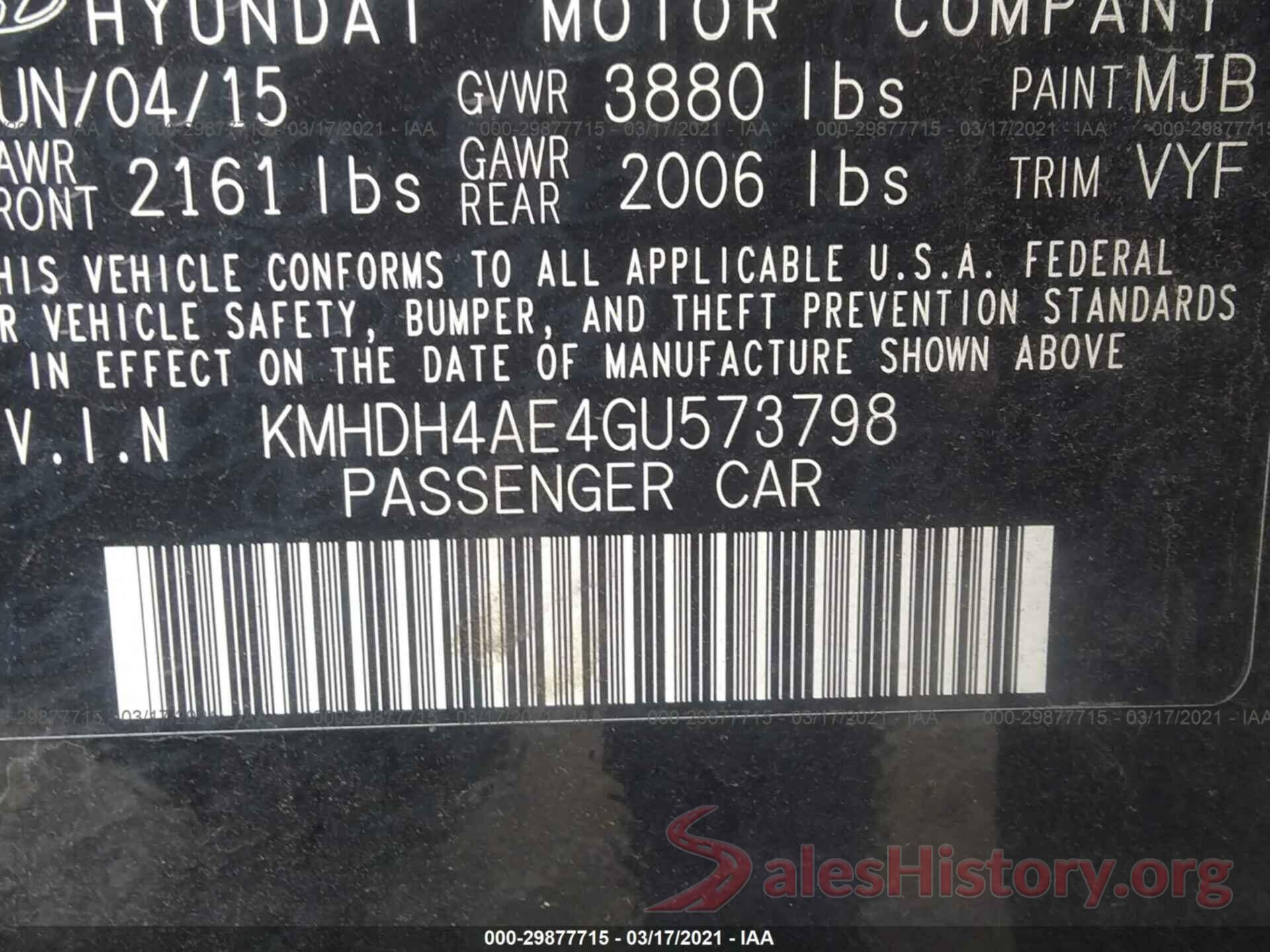 KMHDH4AE4GU573798 2016 HYUNDAI ELANTRA