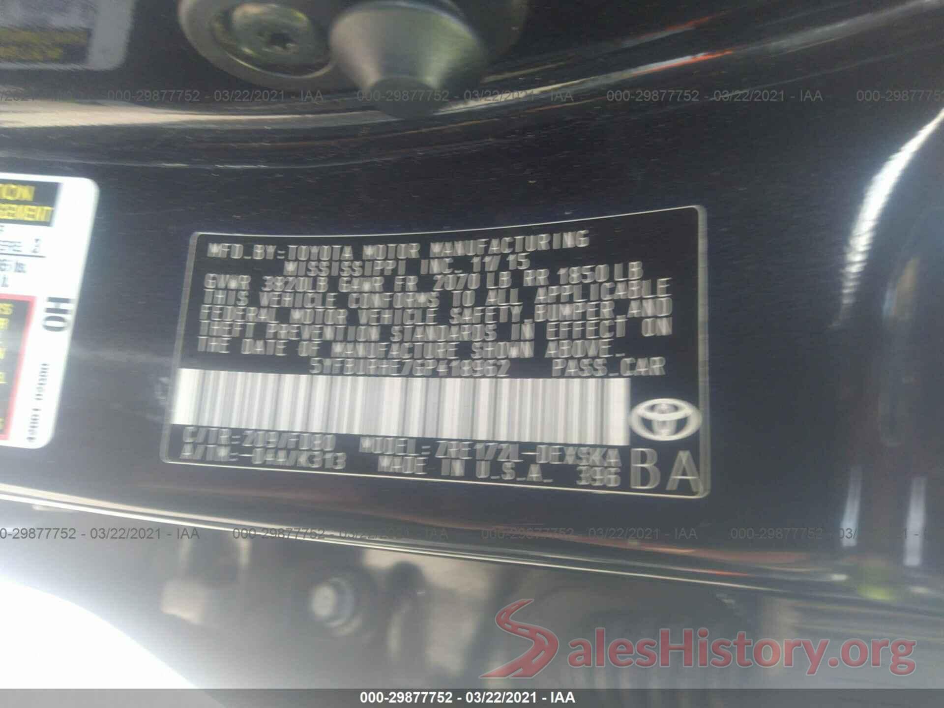 5YFBURHE7GP418962 2016 TOYOTA COROLLA