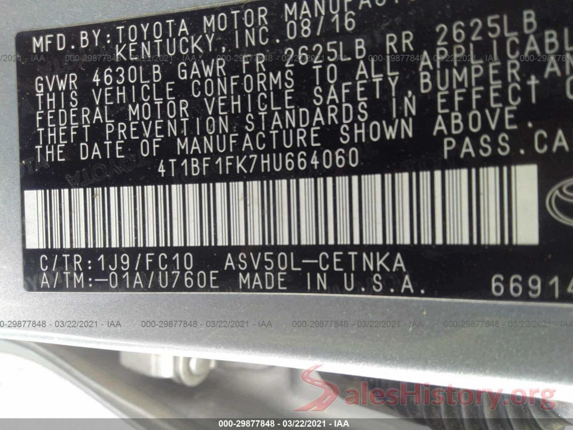 4T1BF1FK7HU664060 2017 TOYOTA CAMRY