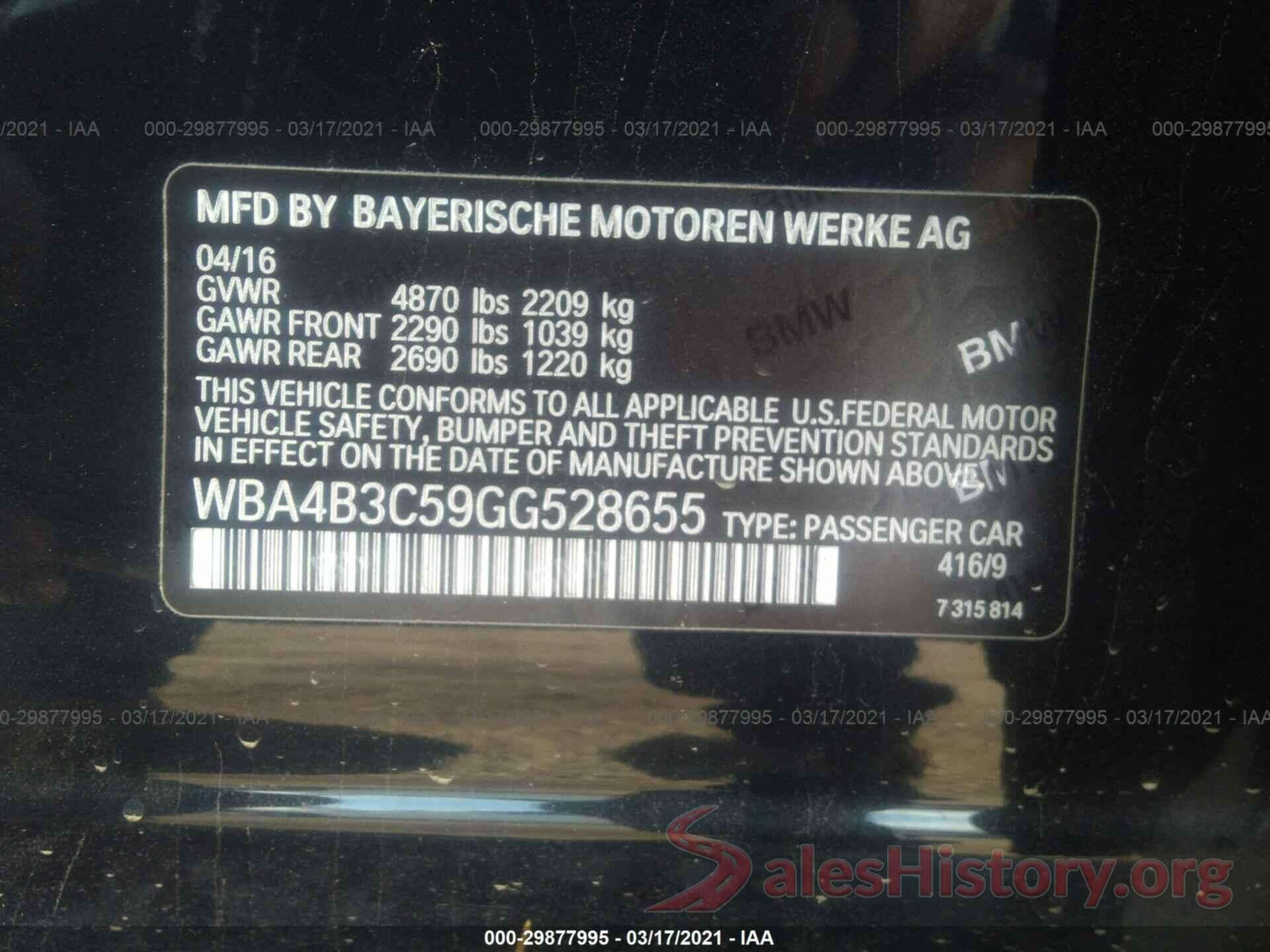 WBA4B3C59GG528655 2016 BMW 4 SERIES