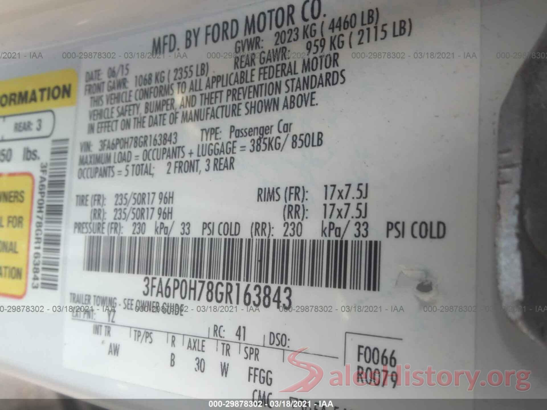 3FA6P0H78GR163843 2016 FORD FUSION