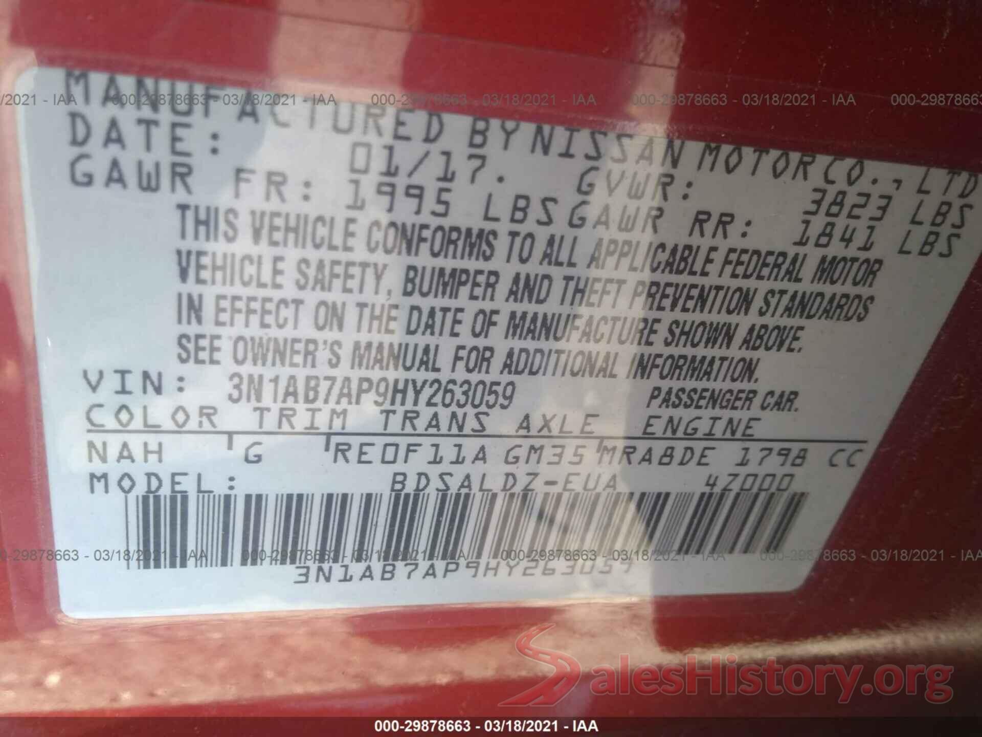 3N1AB7AP9HY263059 2017 NISSAN SENTRA