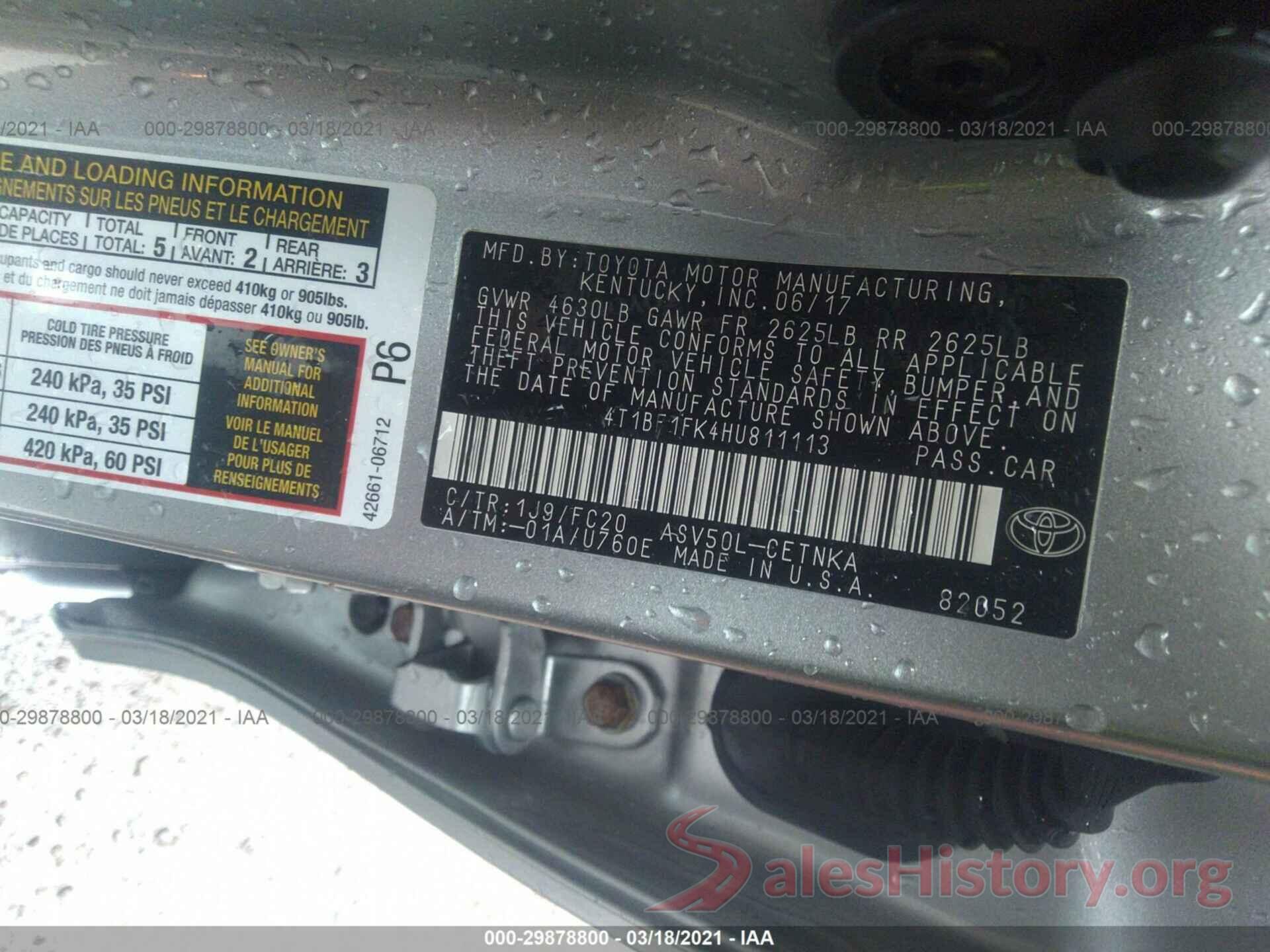 4T1BF1FK4HU811113 2017 TOYOTA CAMRY