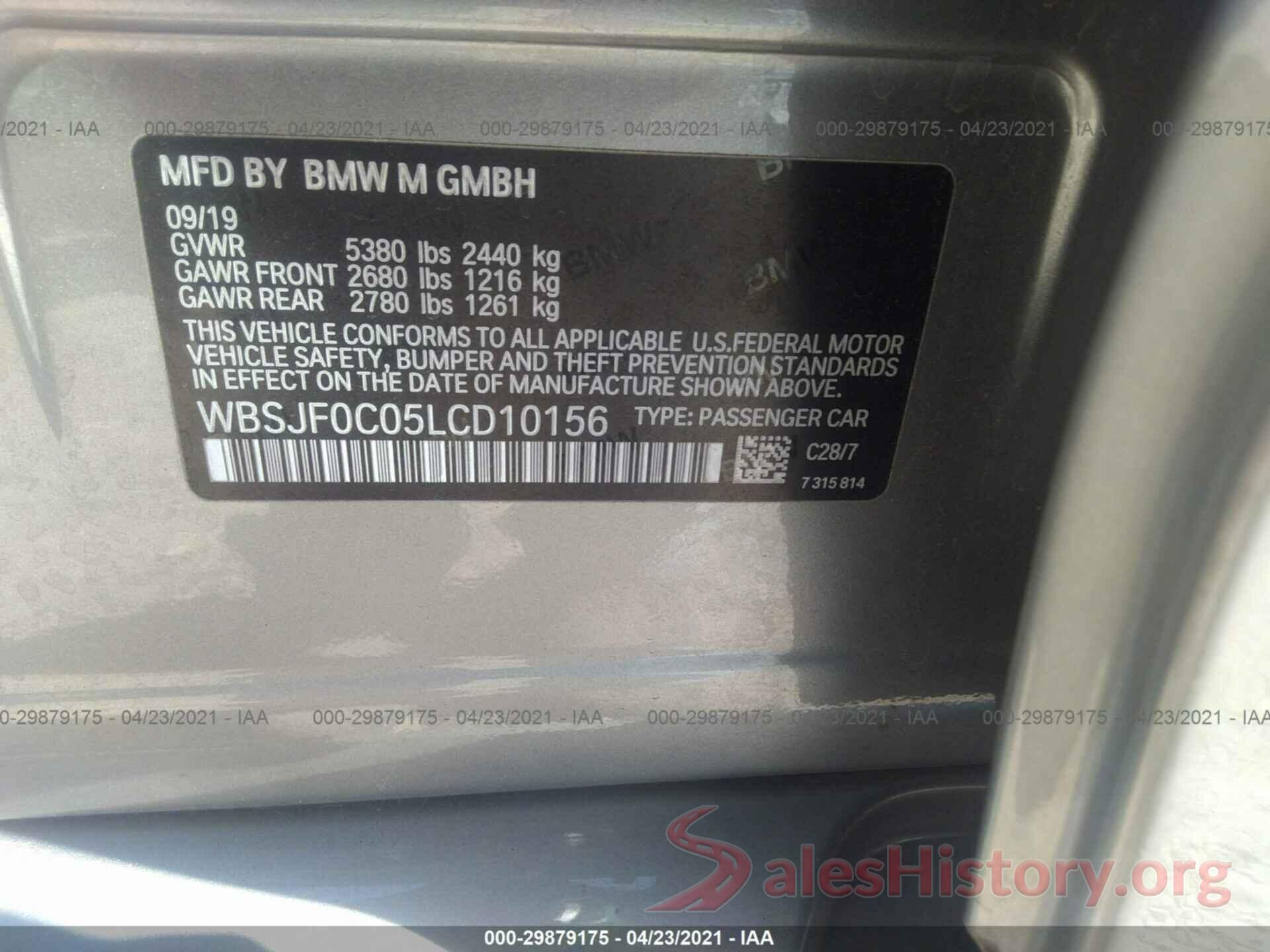 WBSJF0C05LCD10156 2020 BMW M5