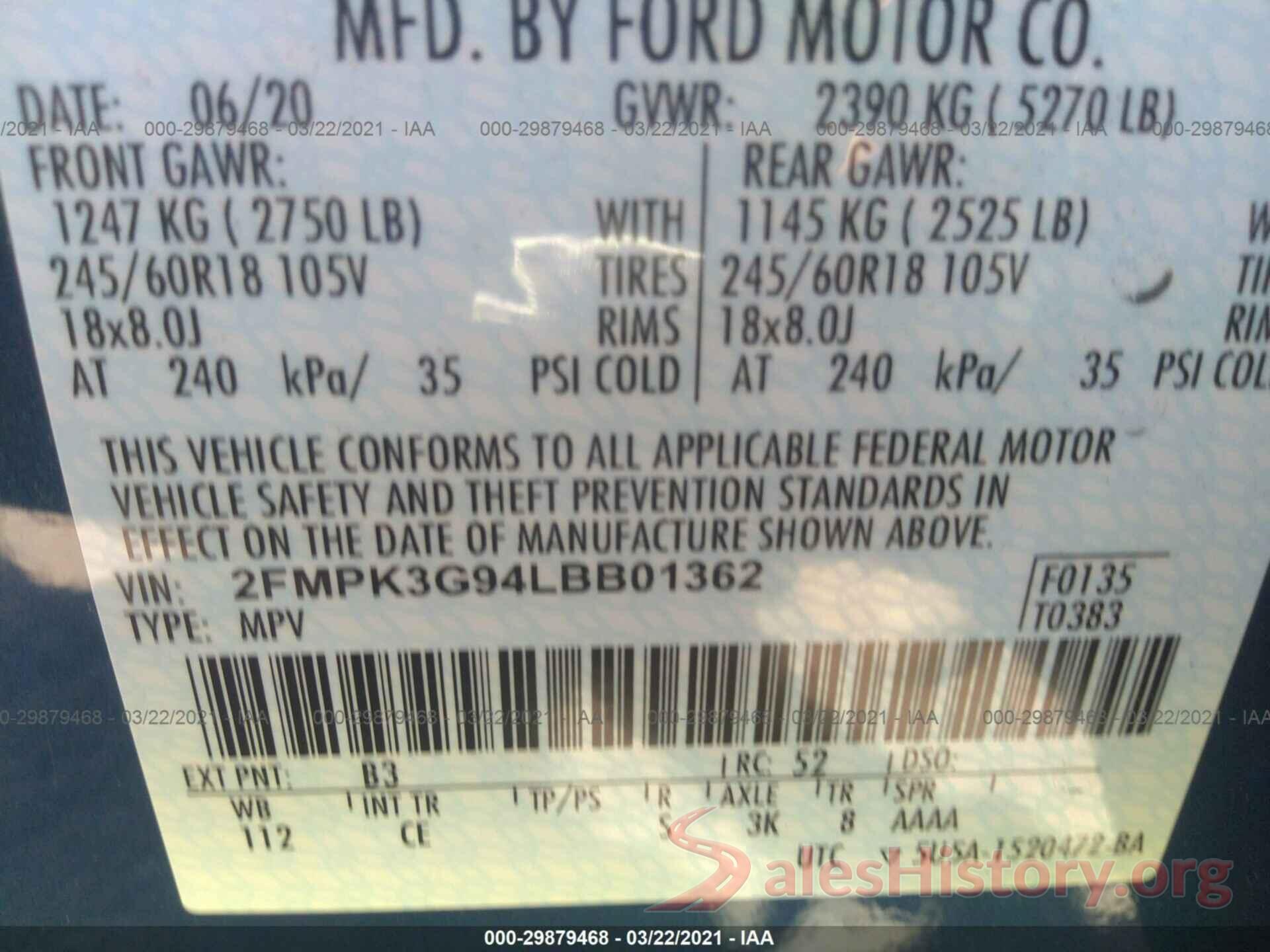 2FMPK3G94LBB01362 2020 FORD EDGE