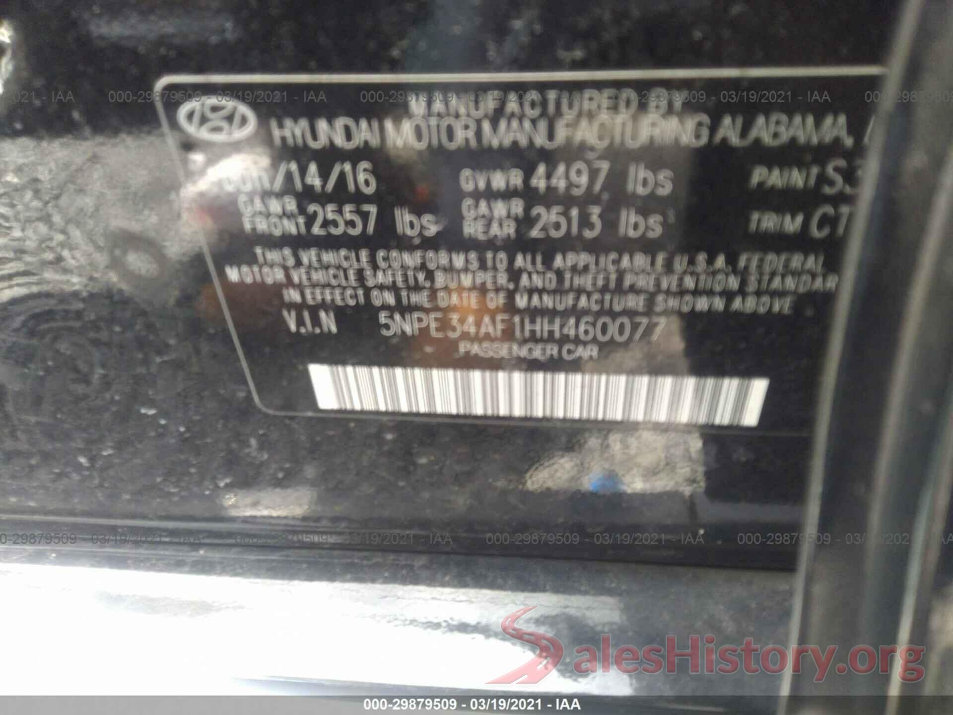 5NPE34AF1HH460077 2017 HYUNDAI SONATA