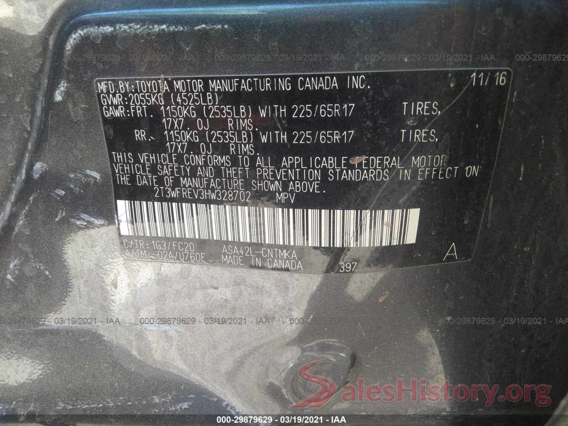 2T3WFREV3HW328702 2017 TOYOTA RAV4