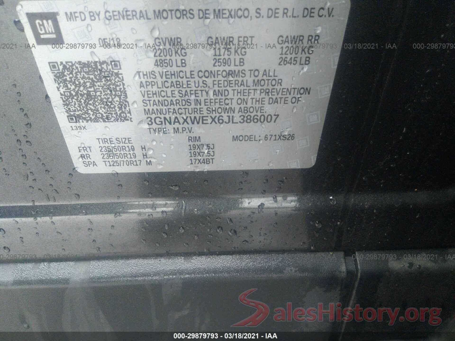 3GNAXWEX6JL386007 2018 CHEVROLET EQUINOX