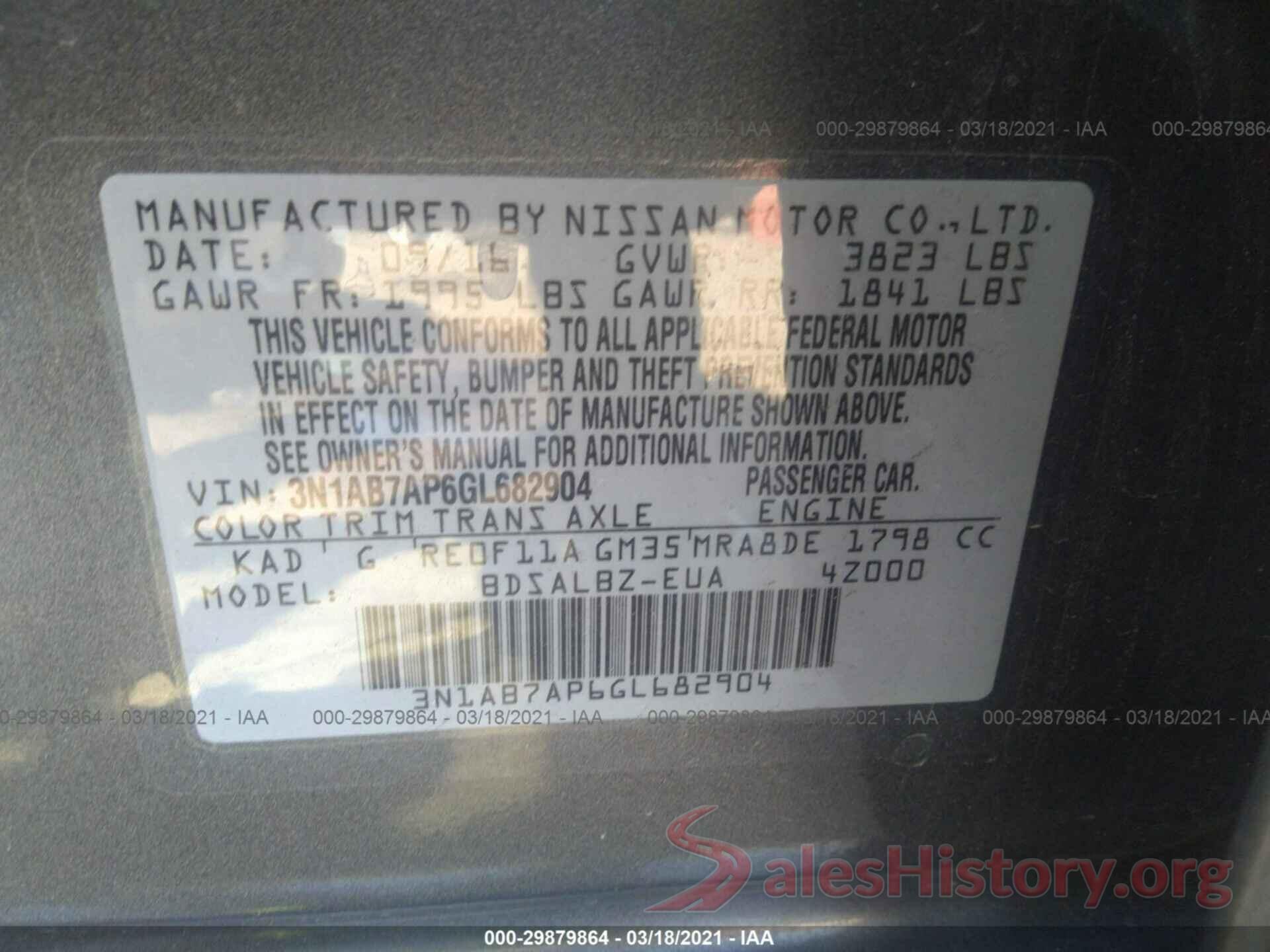 3N1AB7AP6GL682904 2016 NISSAN SENTRA