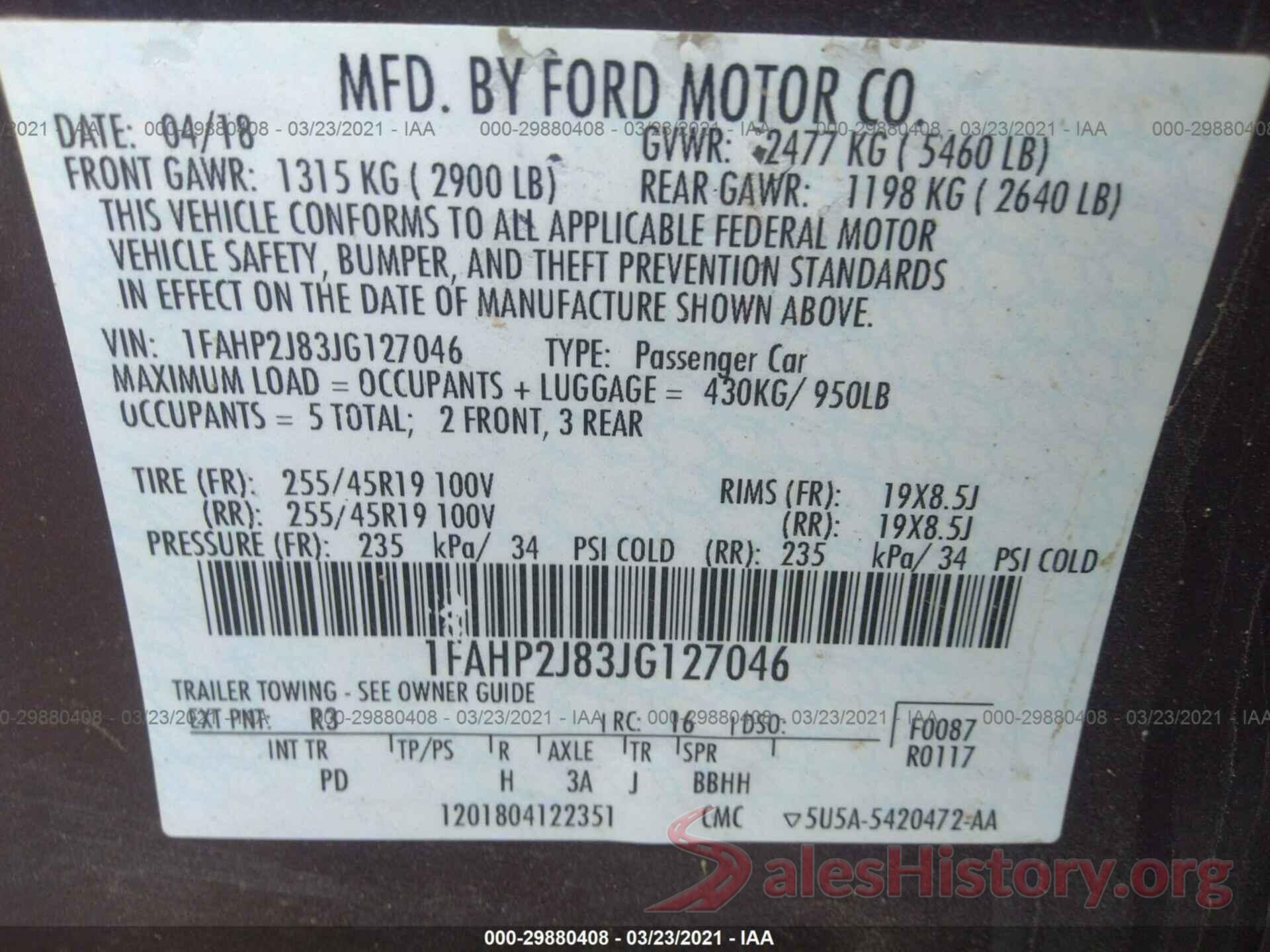 1FAHP2J83JG127046 2018 FORD TAURUS