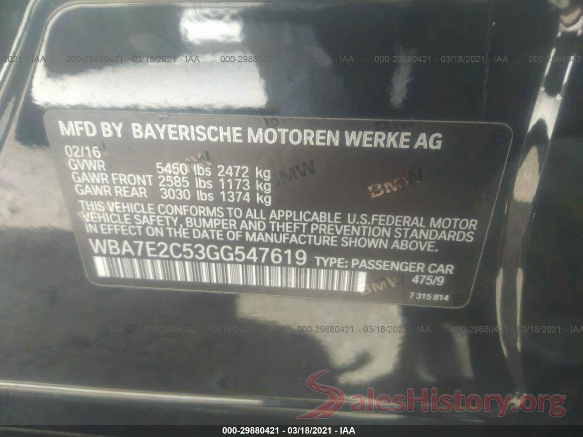 WBA7E2C53GG547619 2016 BMW 7 SERIES