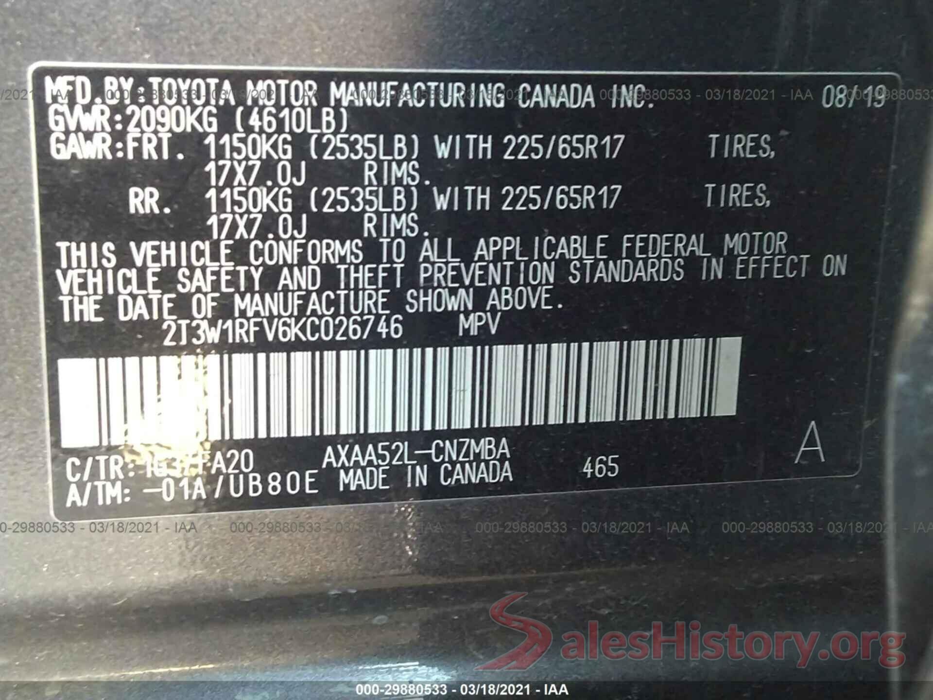 2T3W1RFV6KC026746 2019 TOYOTA RAV4