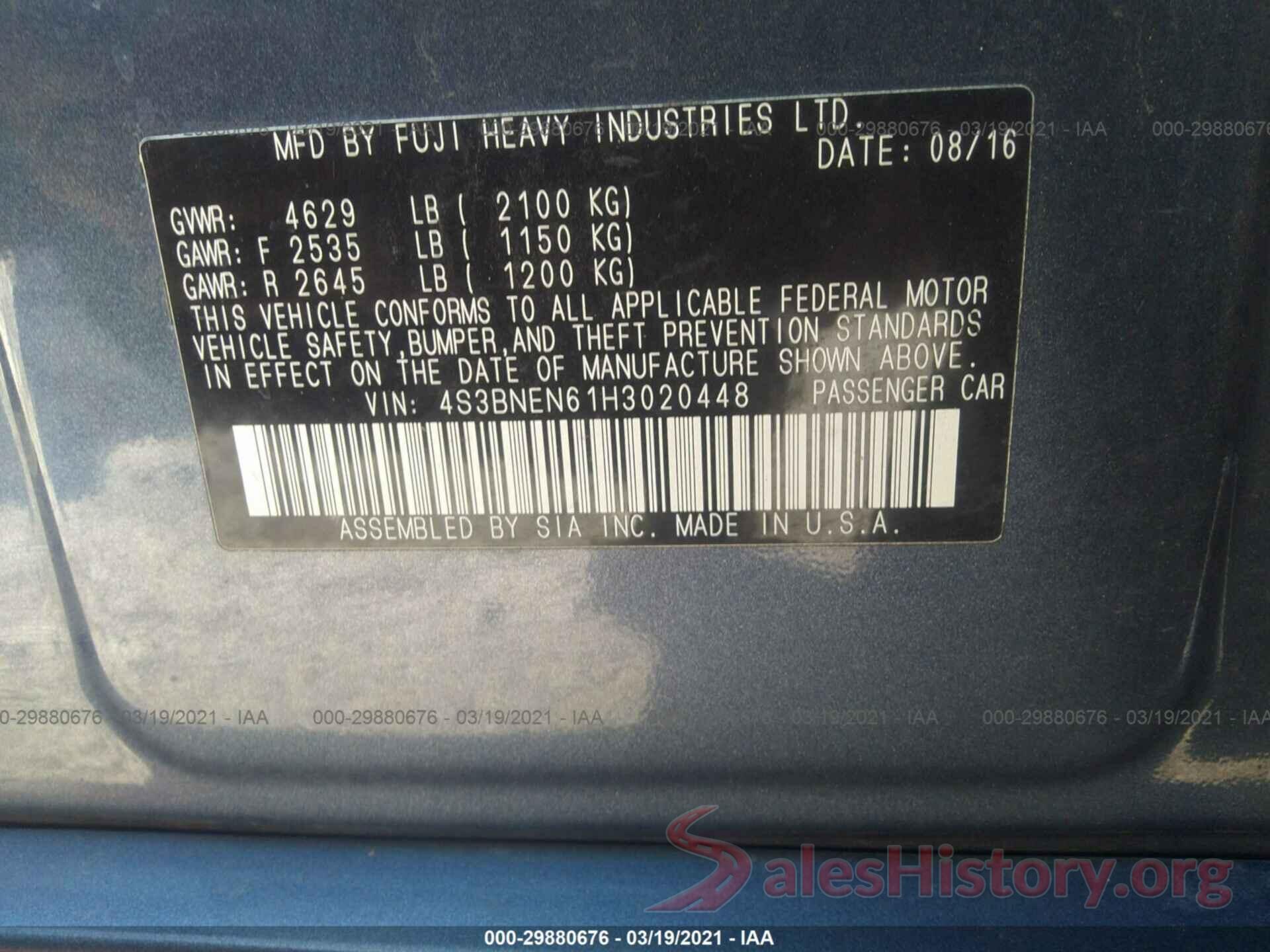 4S3BNEN61H3020448 2017 SUBARU LEGACY