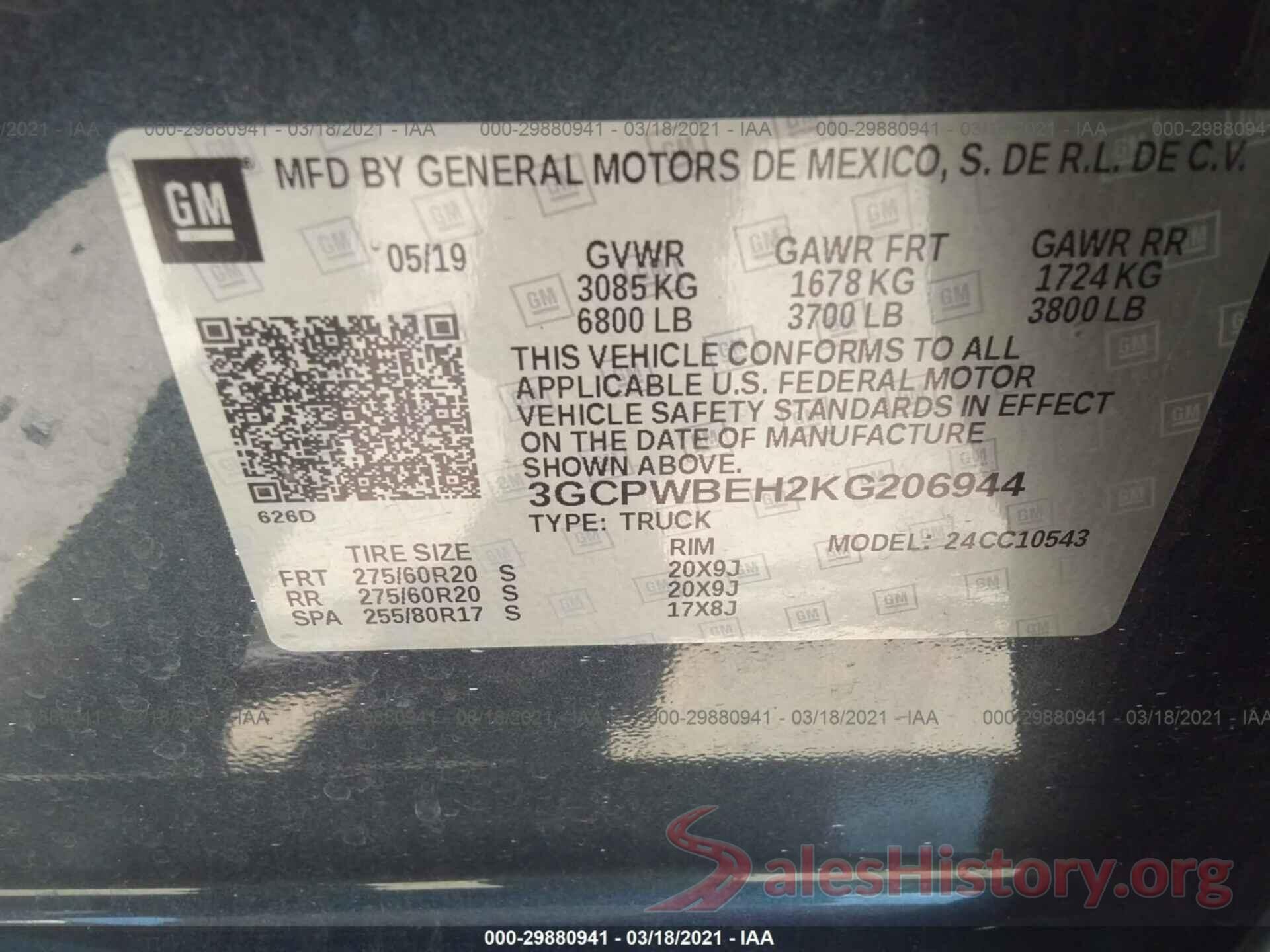 3GCPWBEH2KG206944 2019 CHEVROLET SILVERADO 1500