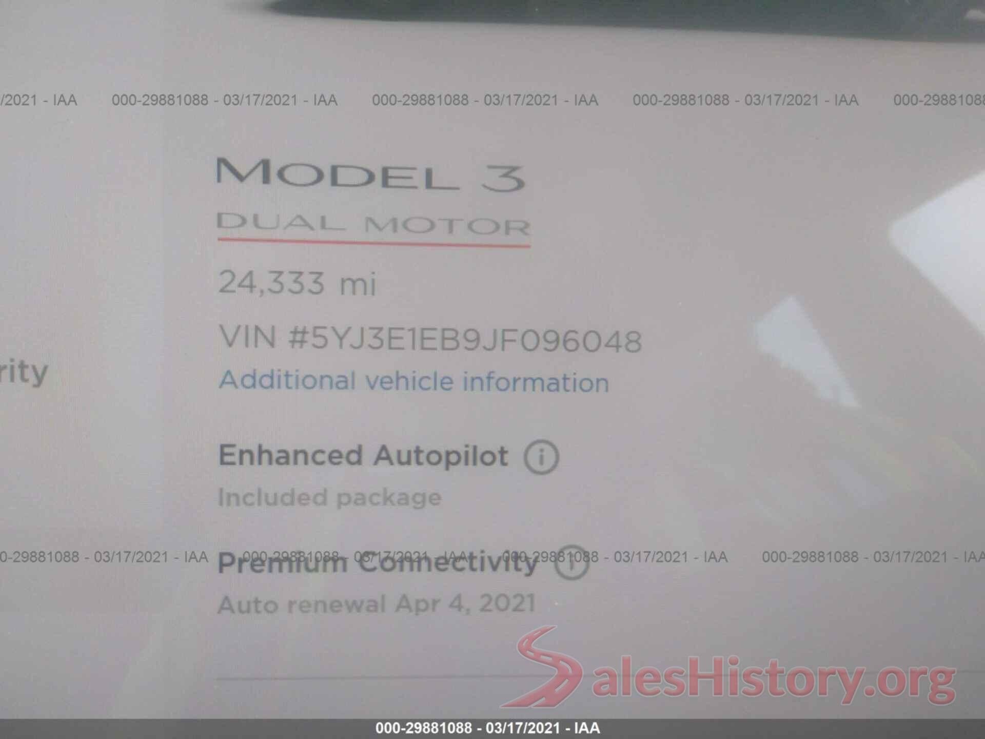 5YJ3E1EB9JF096048 2018 TESLA MODEL 3