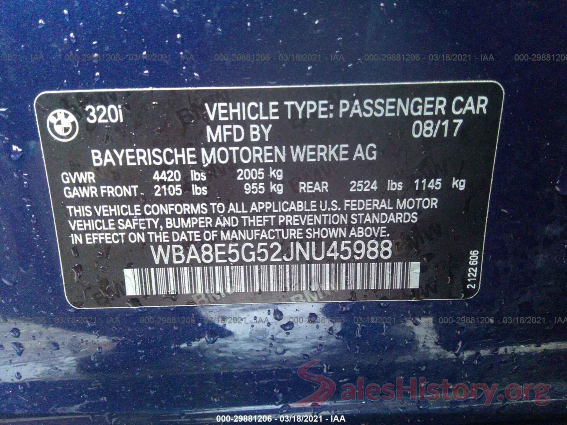 WBA8E5G52JNU45988 2018 BMW 3 SERIES