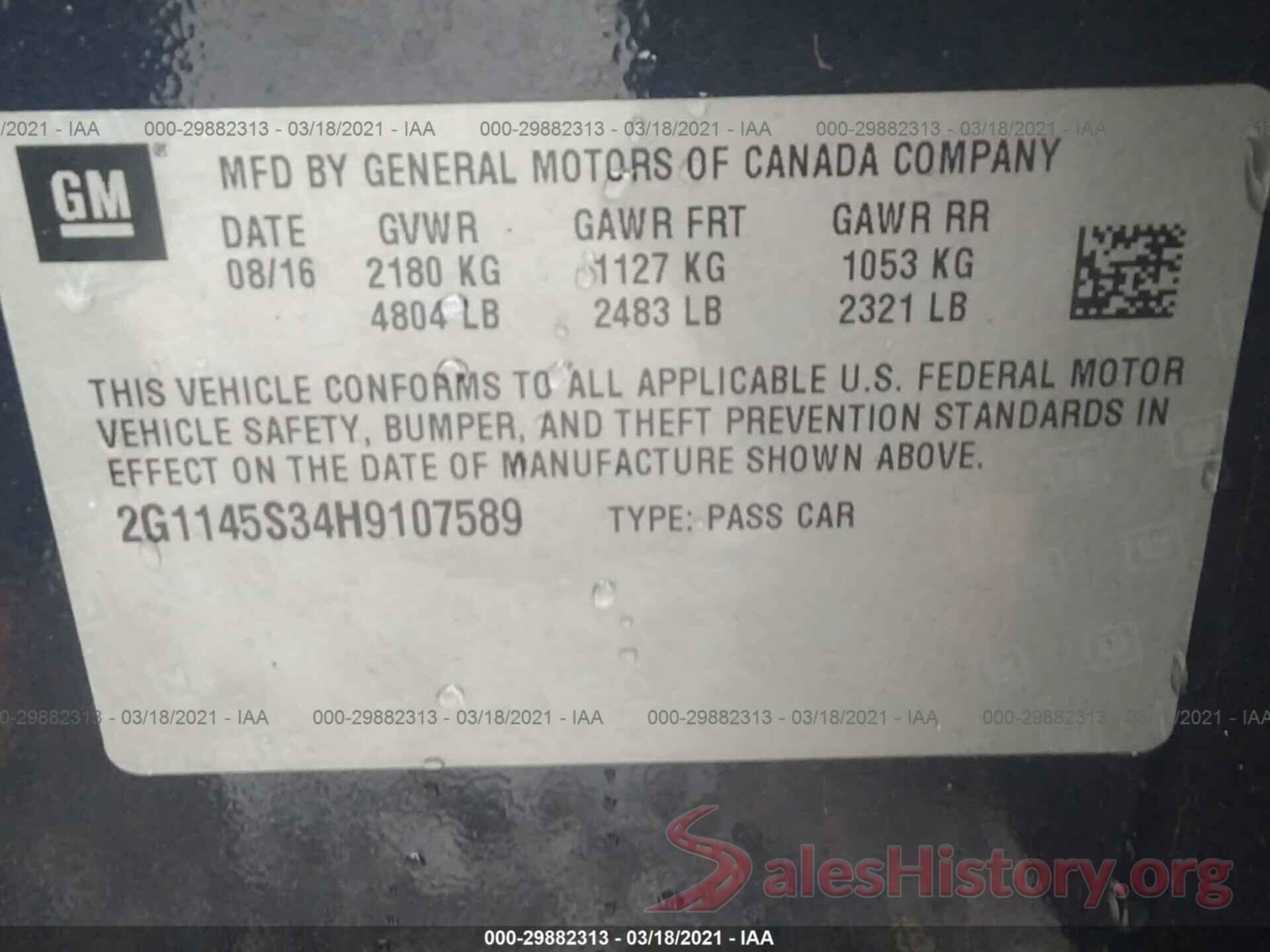 2G1145S34H9107589 2017 CHEVROLET IMPALA