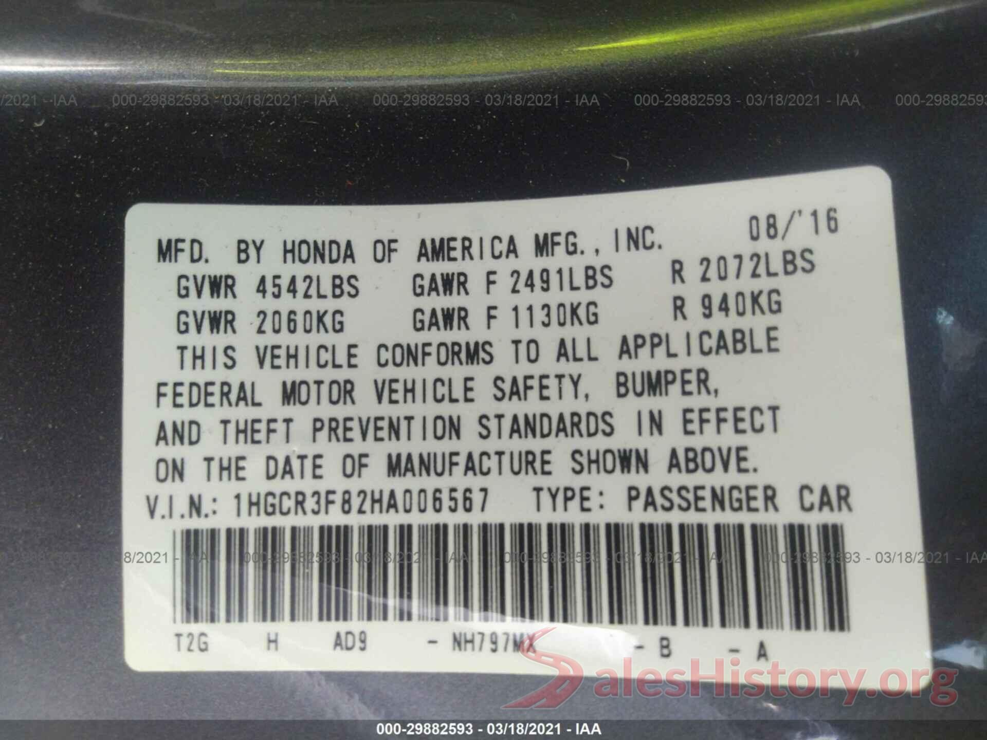 1HGCR3F82HA006567 2017 HONDA ACCORD SEDAN