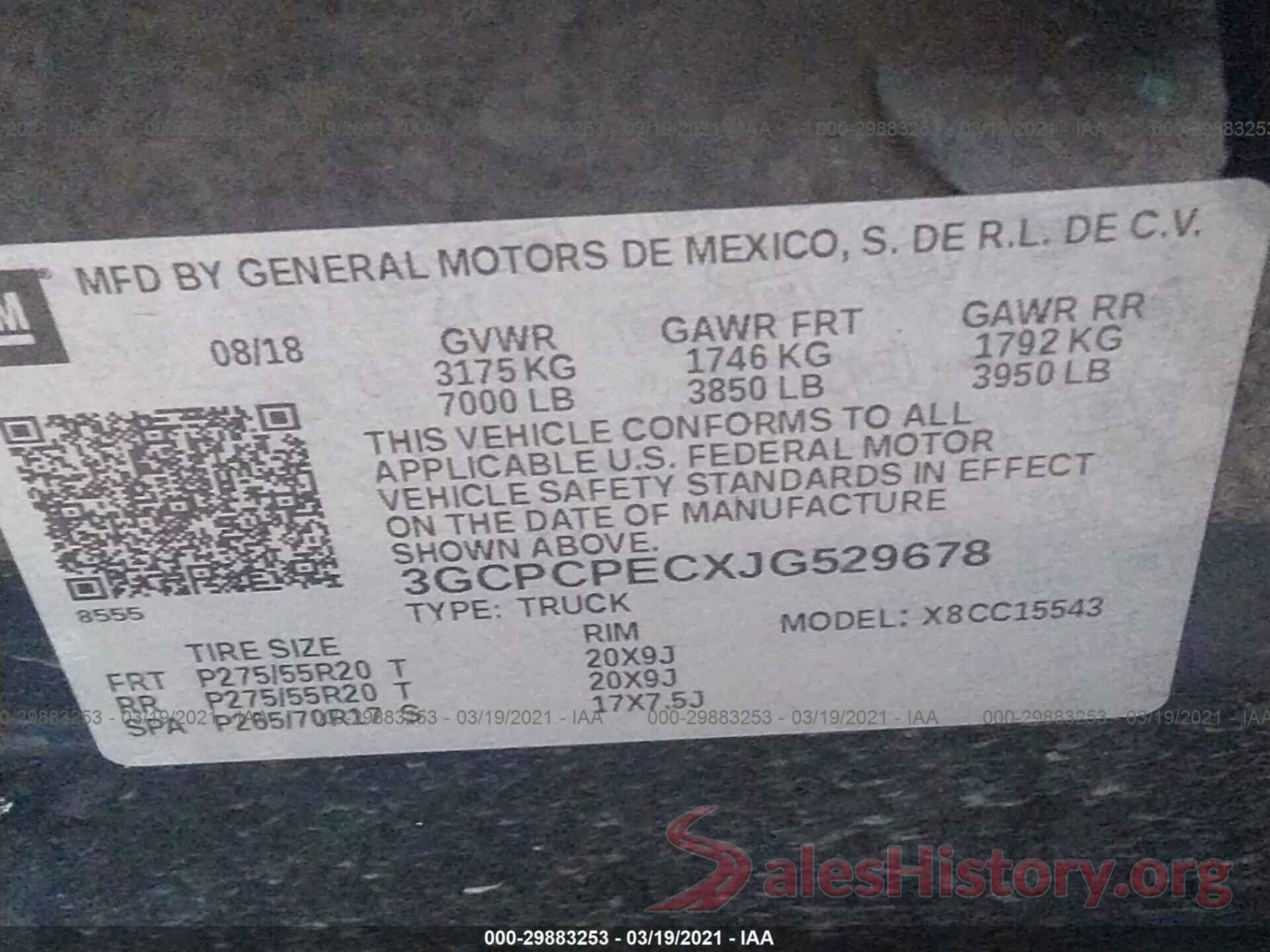 3GCPCPECXJG529678 2018 CHEVROLET SILVERADO 1500